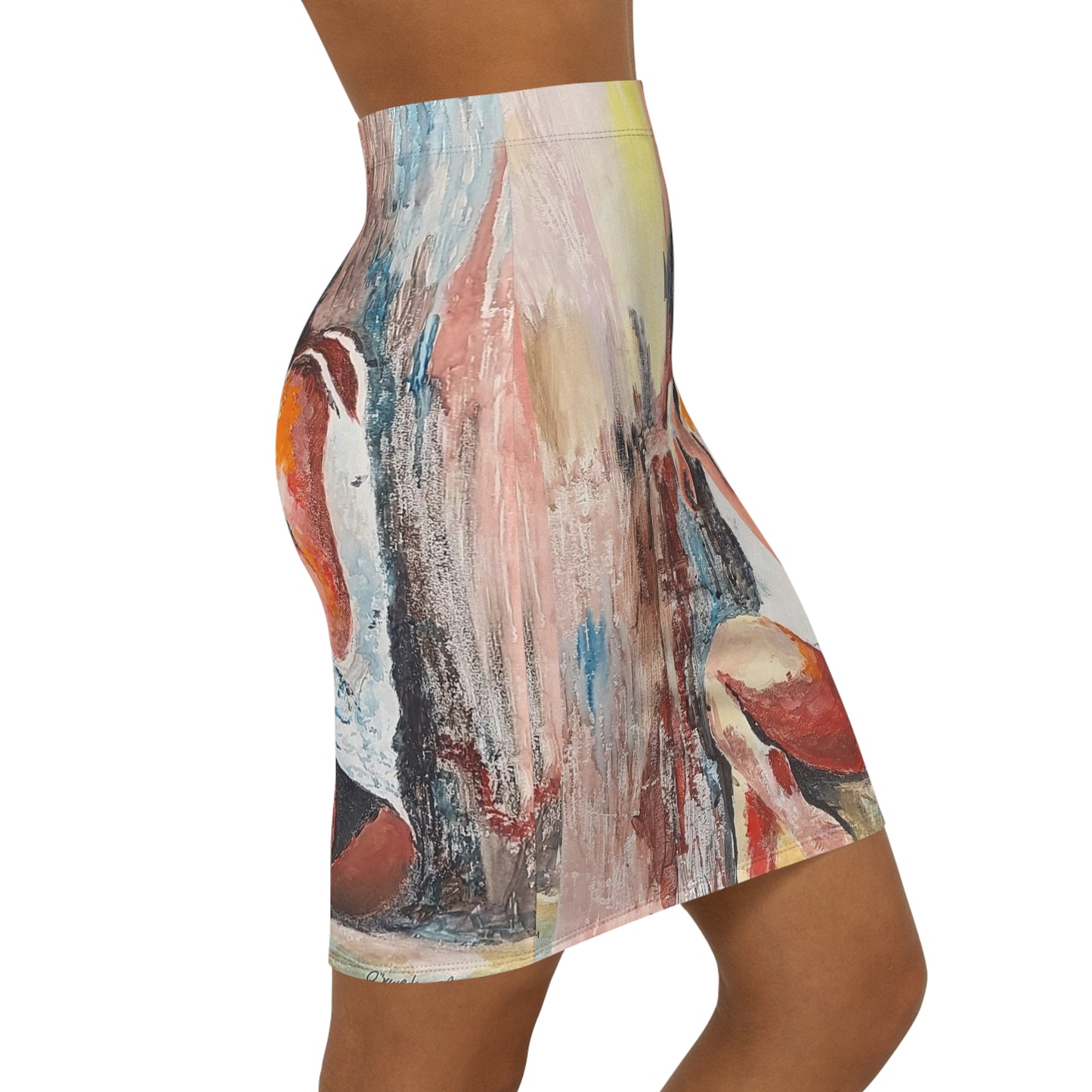 Artistic Women's Mid-Waist Pencil Skirt - Unique Painted Design for Chic Style