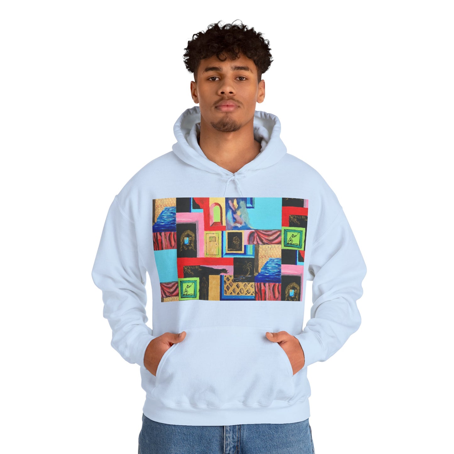 Efe Abstract Collage Hoodie — Colorful Retro Frames Art Sweatshirt