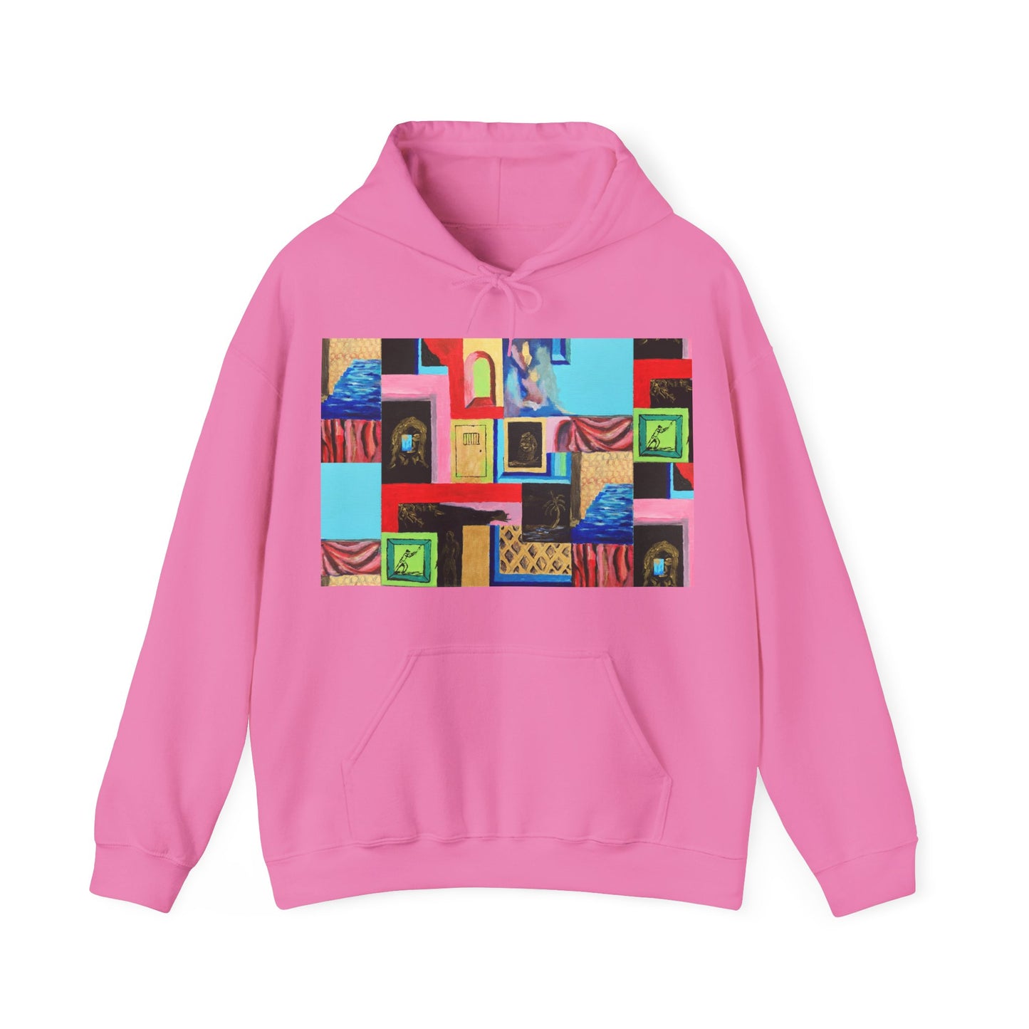 Efe Abstract Collage Hoodie — Colorful Retro Frames Art Sweatshirt