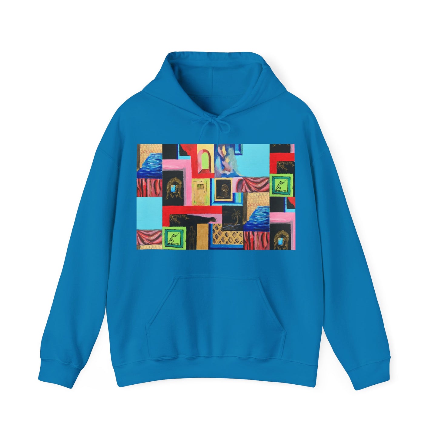 Efe Abstract Collage Hoodie — Colorful Retro Frames Art Sweatshirt