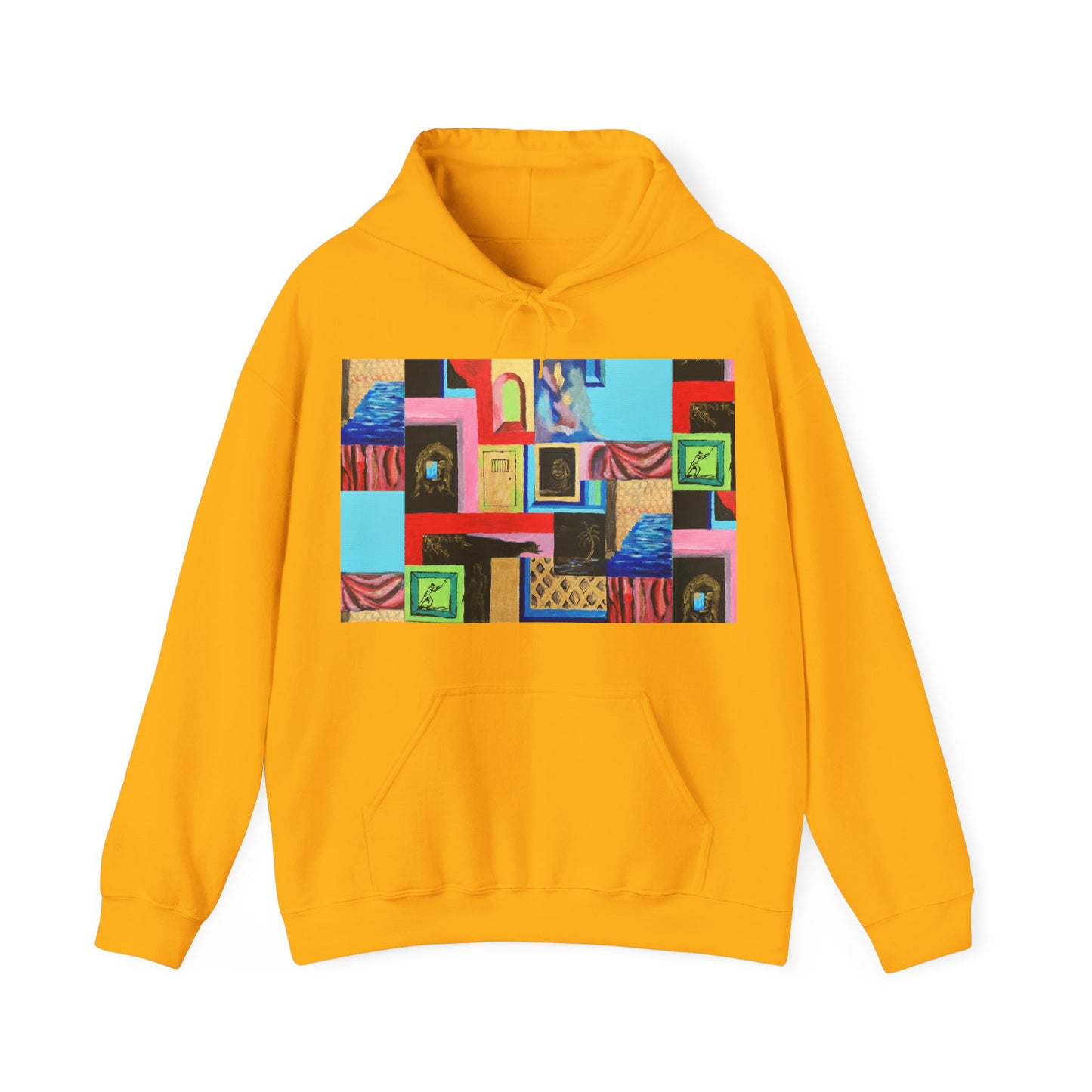 Efe Abstract Collage Hoodie — Colorful Retro Frames Art Sweatshirt