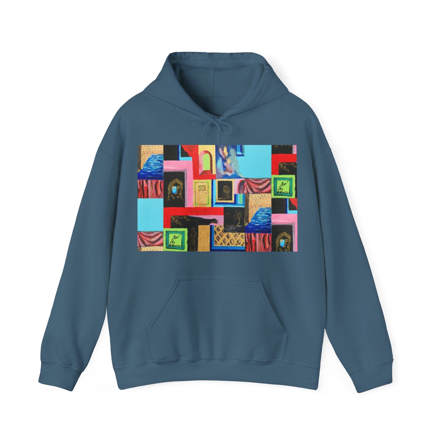Efe Abstract Collage Hoodie — Colorful Retro Frames Art Sweatshirt