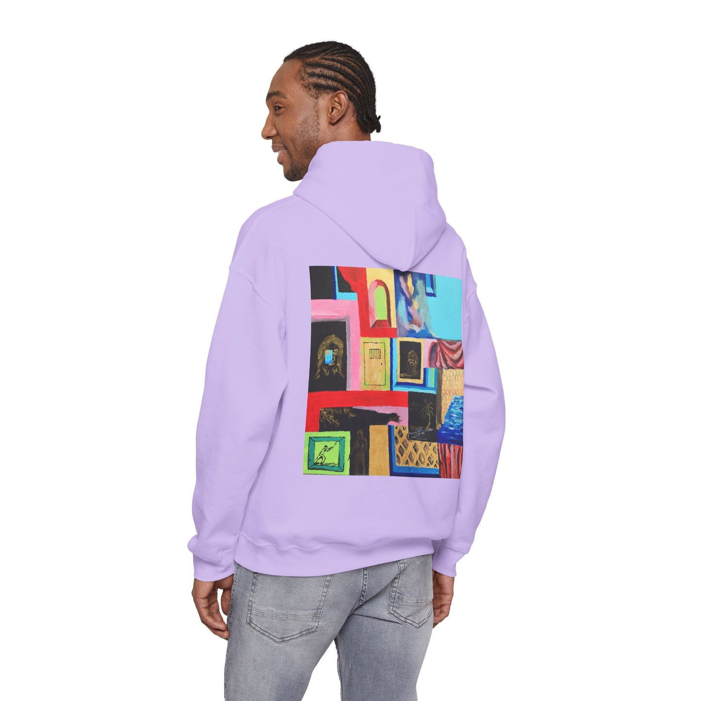 Efe Abstract Collage Hoodie — Colorful Retro Frames Art Sweatshirt