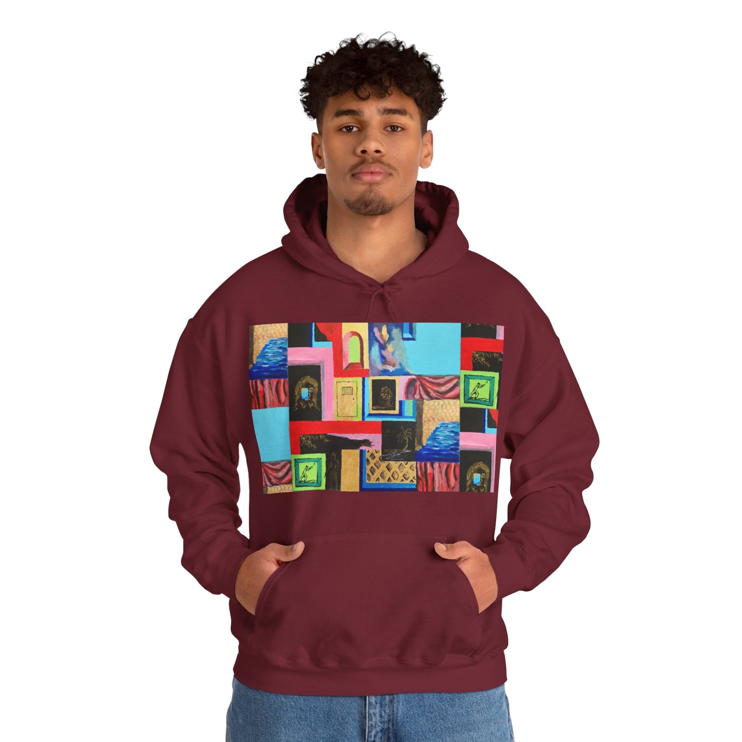 Efe Abstract Collage Hoodie — Colorful Retro Frames Art Sweatshirt