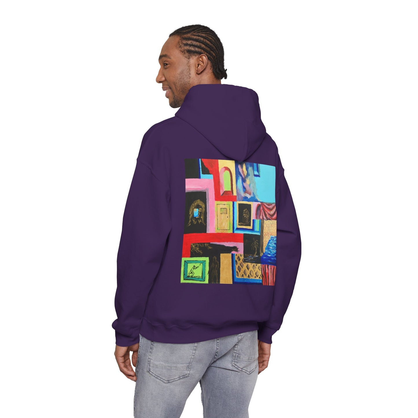 Efe Abstract Collage Hoodie — Colorful Retro Frames Art Sweatshirt