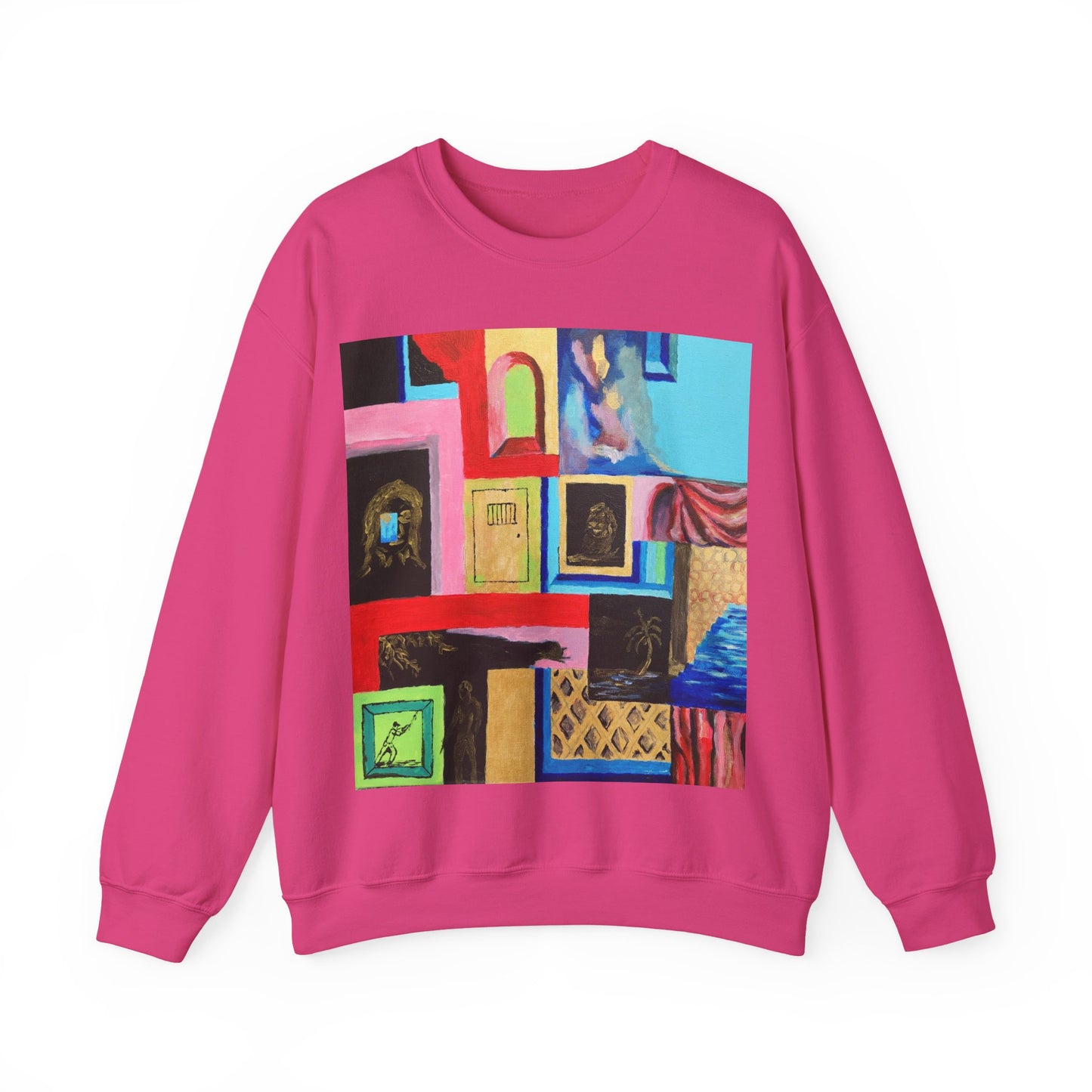 Abstract Gallery Crewneck Sweatshirt — Colorful Collage Art Print