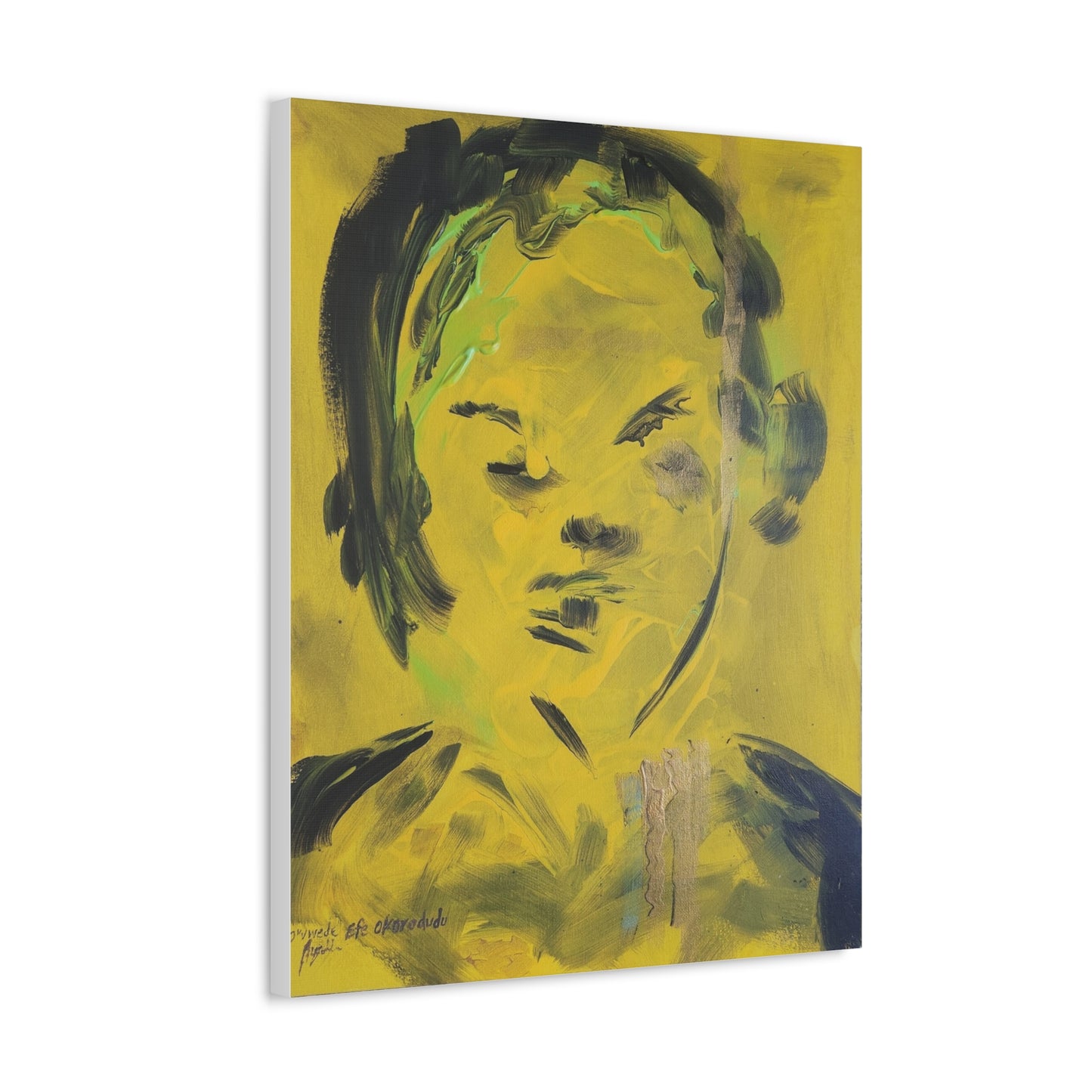 Efe open edition Art print on  Stretched Canvas - Bold Yellow Portrait for Wall Decor