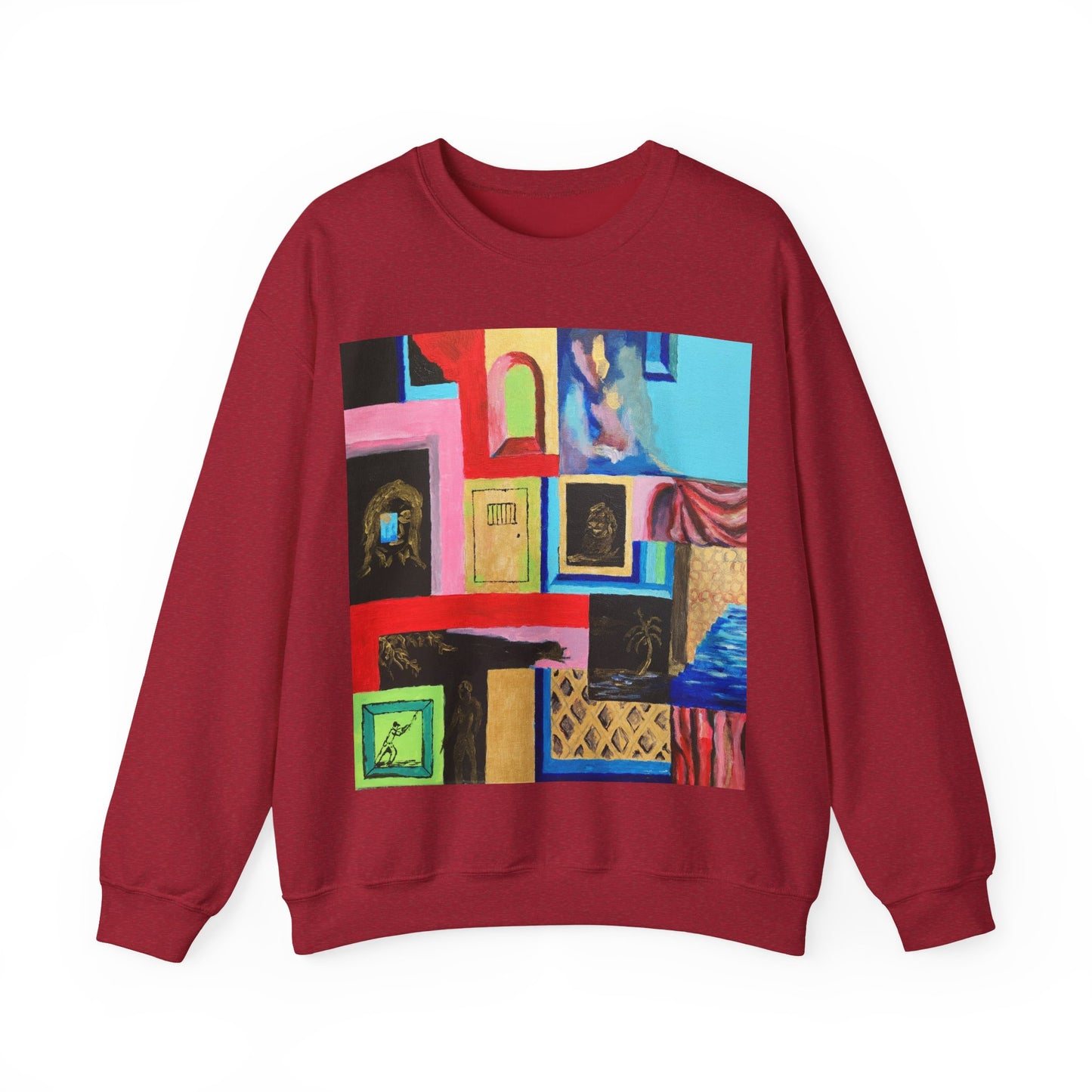 Abstract Gallery Crewneck Sweatshirt — Colorful Collage Art Print