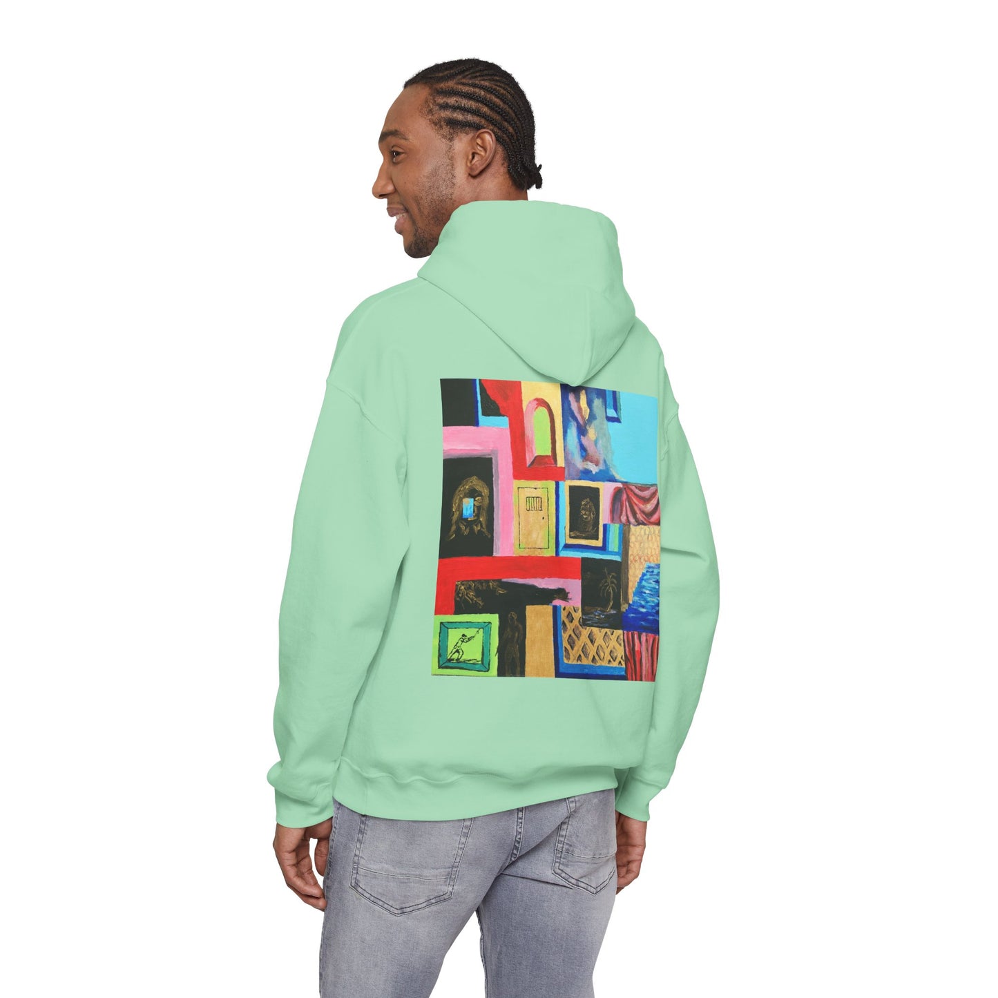 Efe Abstract Collage Hoodie — Colorful Retro Frames Art Sweatshirt