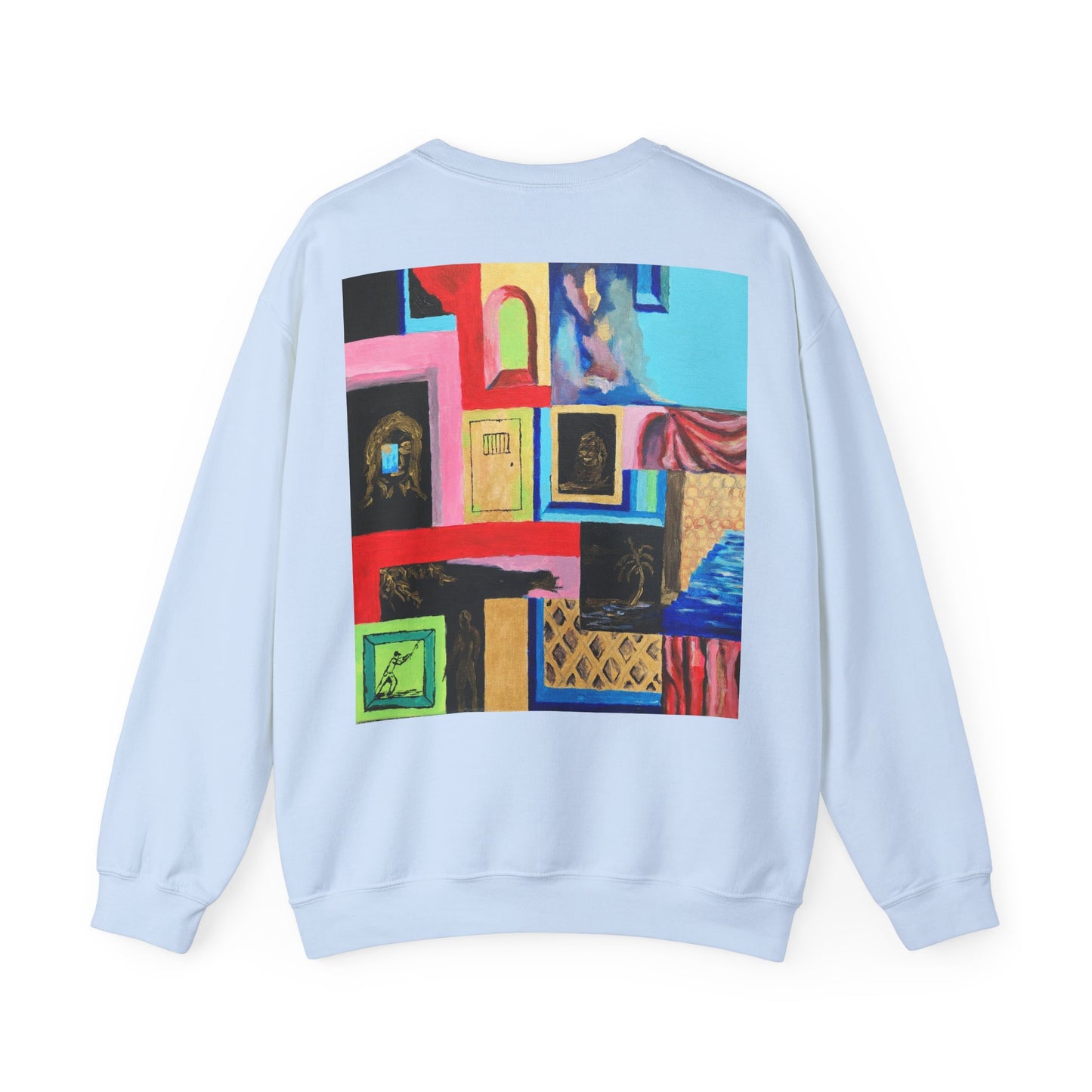 Abstract Gallery Crewneck Sweatshirt — Colorful Collage Art Print