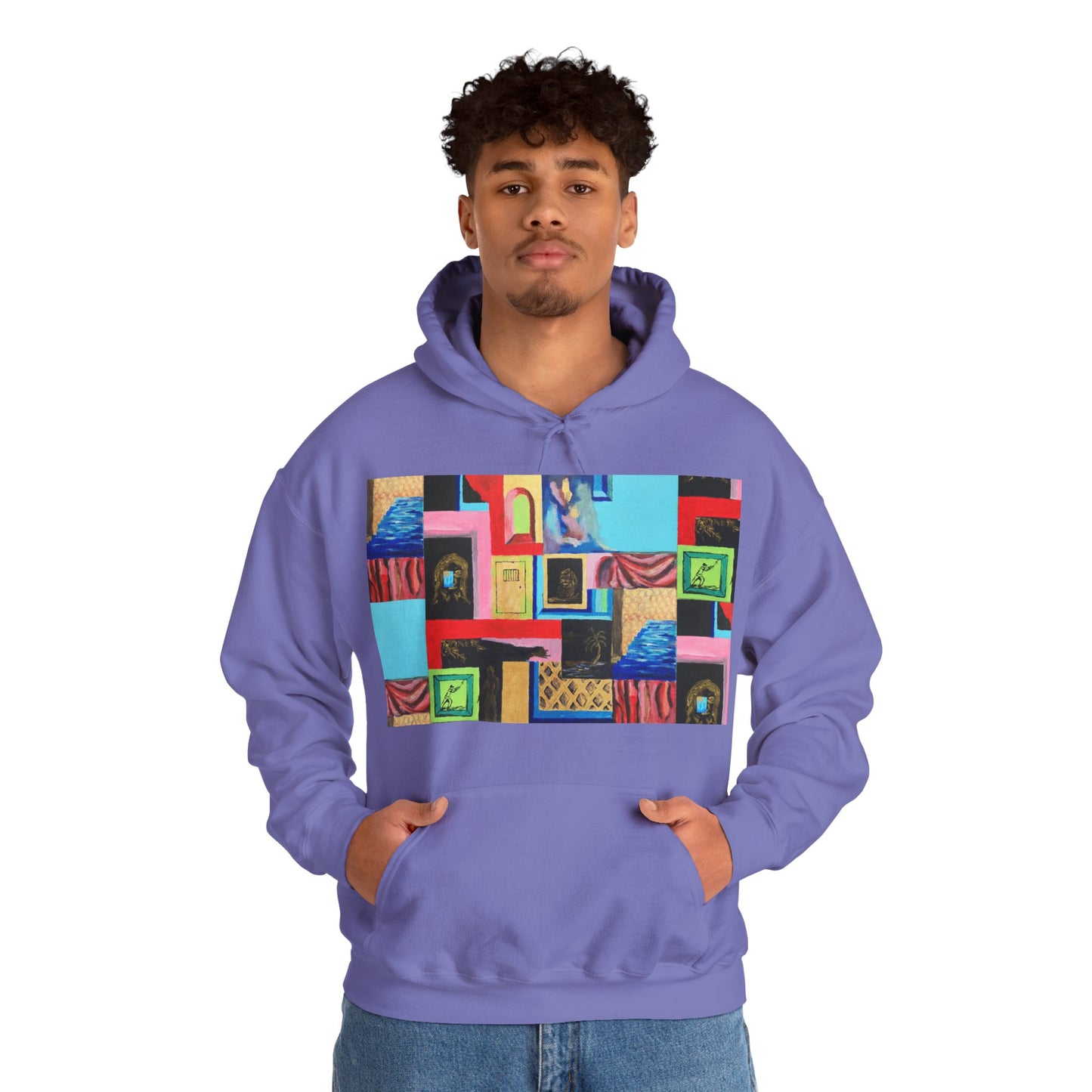 Efe Abstract Collage Hoodie — Colorful Retro Frames Art Sweatshirt