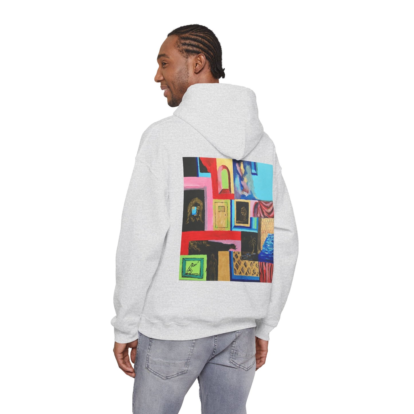 Efe Abstract Collage Hoodie — Colorful Retro Frames Art Sweatshirt