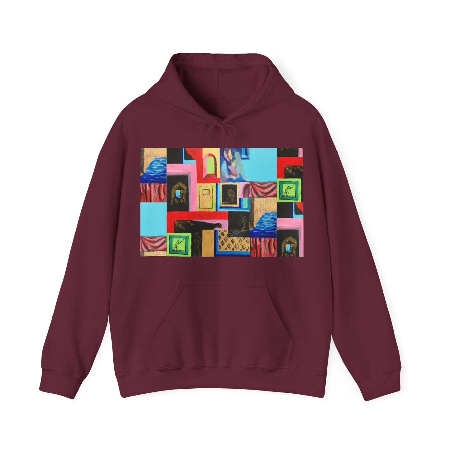 Efe Abstract Collage Hoodie — Colorful Retro Frames Art Sweatshirt