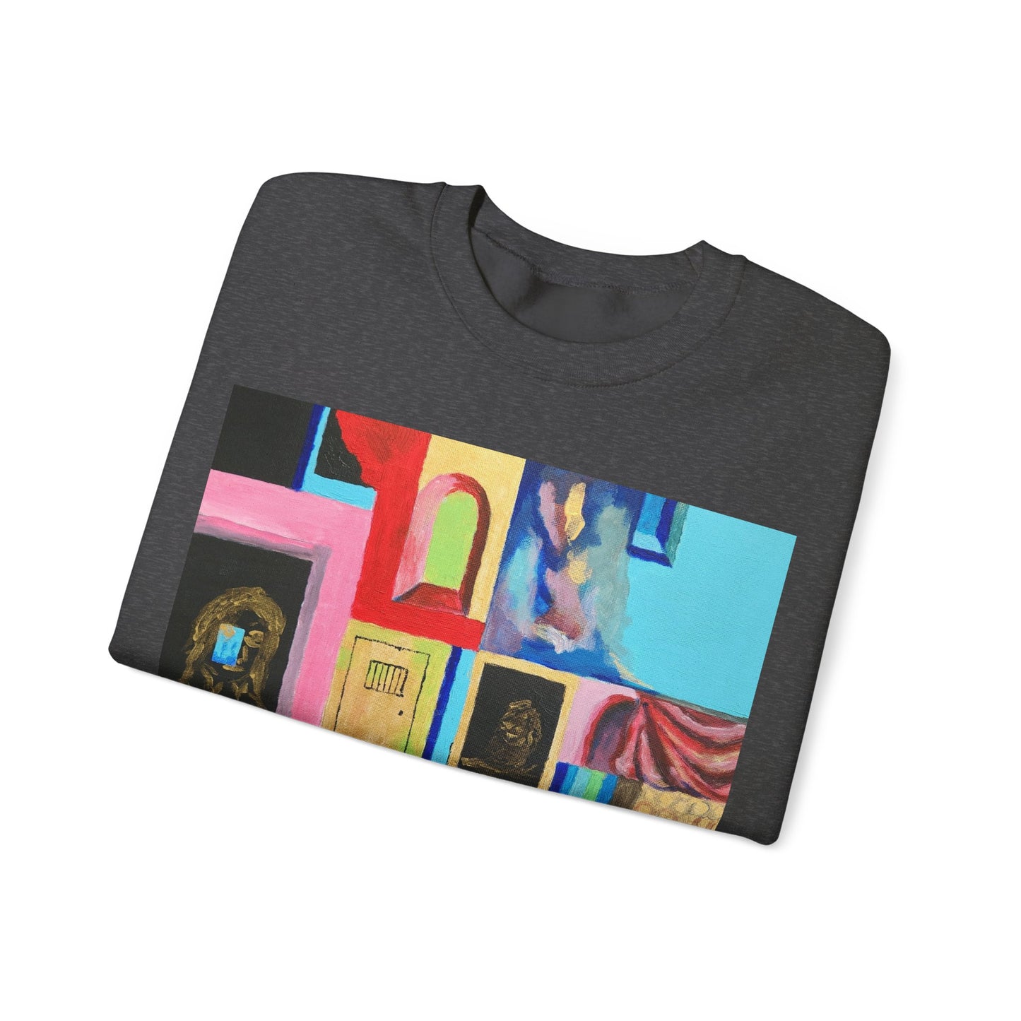 Abstract Gallery Crewneck Sweatshirt — Colorful Collage Art Print