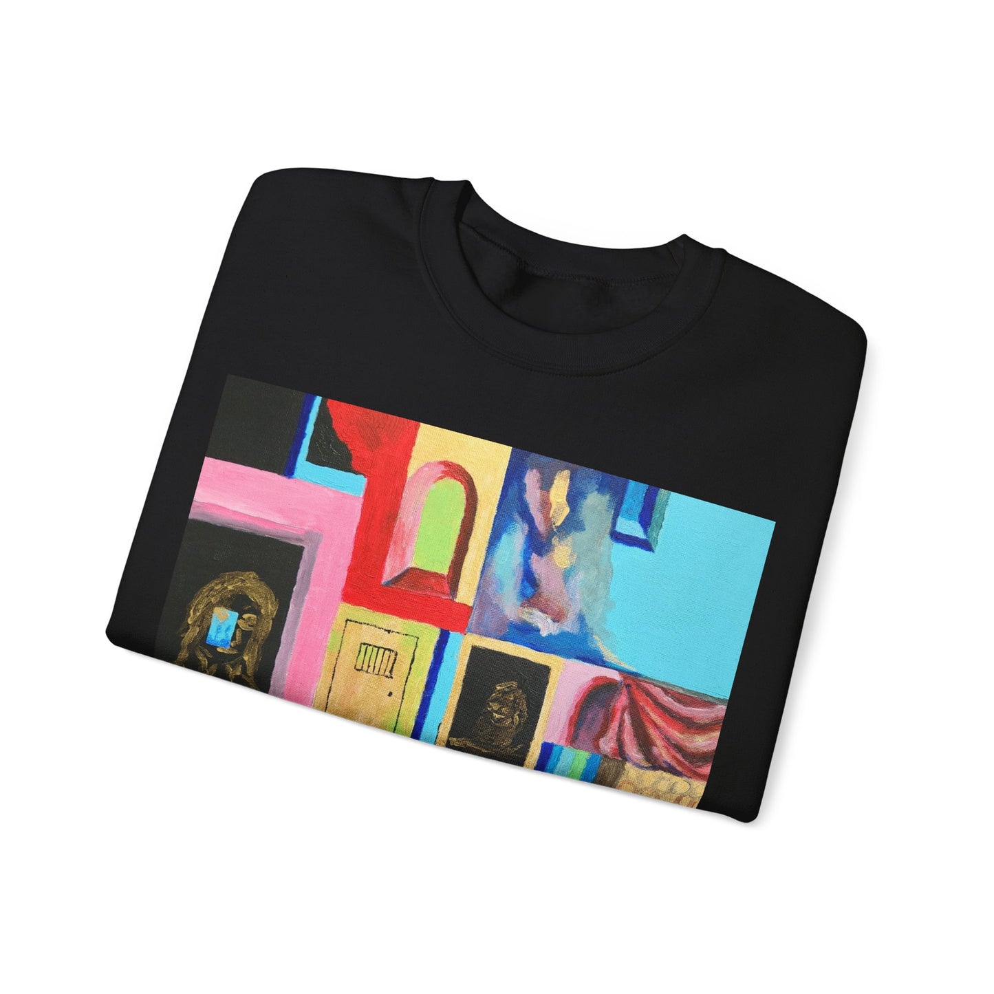 Abstract Gallery Crewneck Sweatshirt — Colorful Collage Art Print