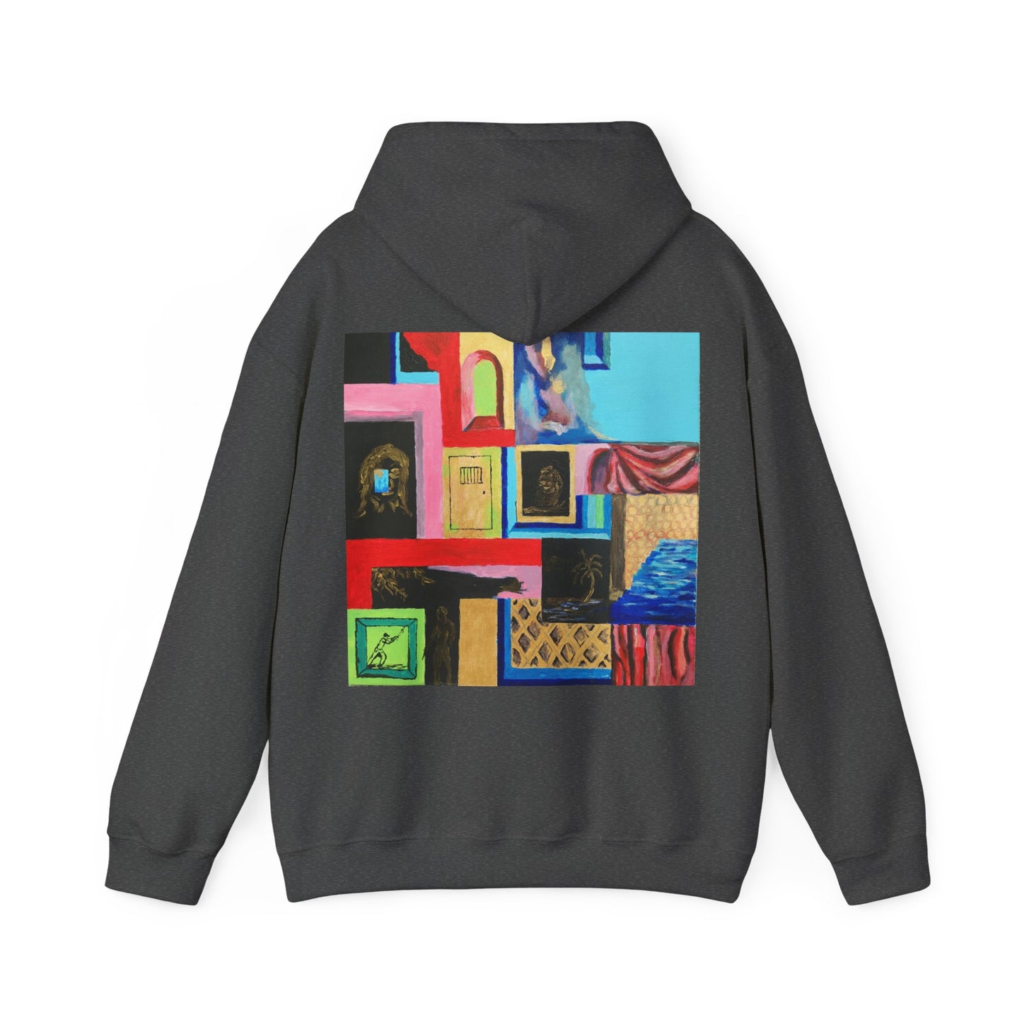 Efe Abstract Collage Hoodie — Colorful Retro Frames Art Sweatshirt