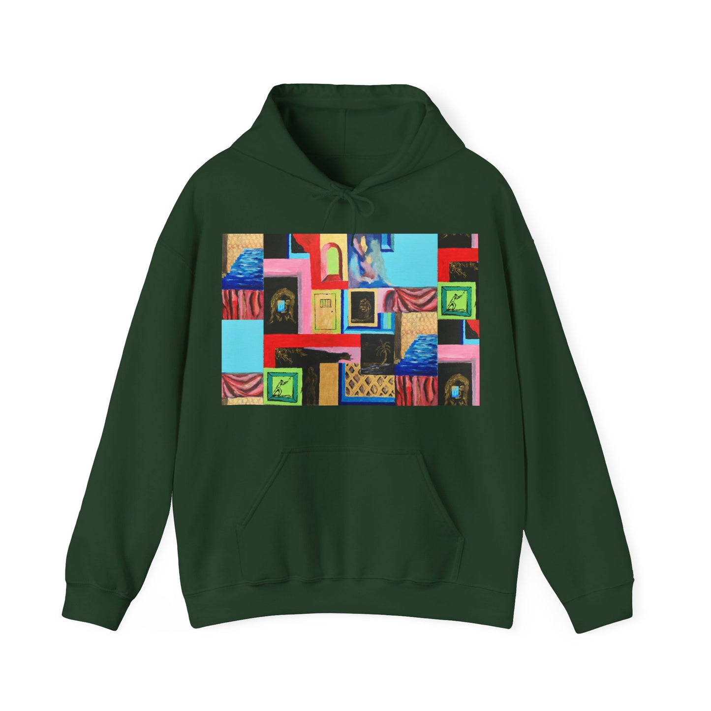Efe Abstract Collage Hoodie — Colorful Retro Frames Art Sweatshirt
