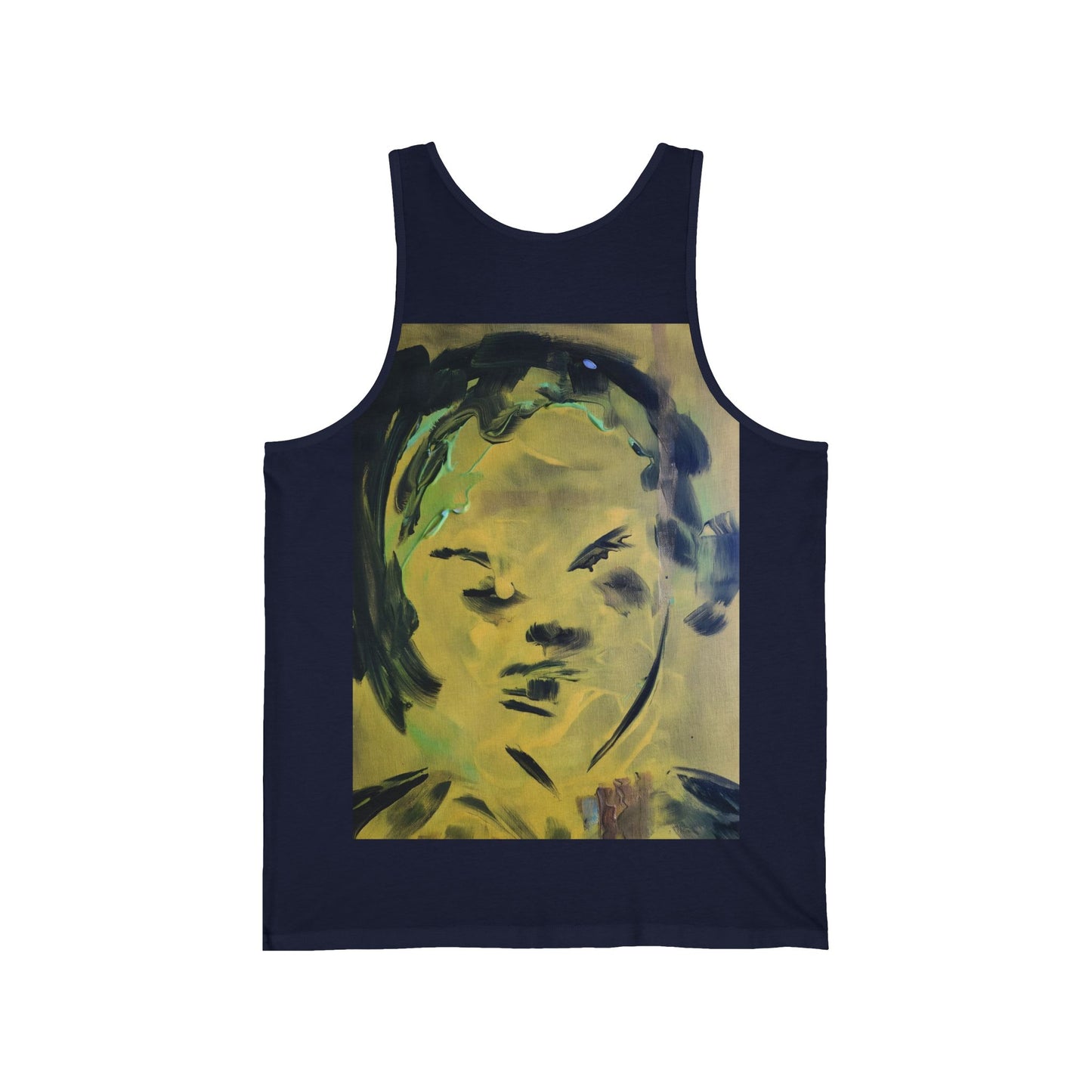 Efe Abstract Face Tank Top — Yellow Green Expressionist Portrait Graphic Tank