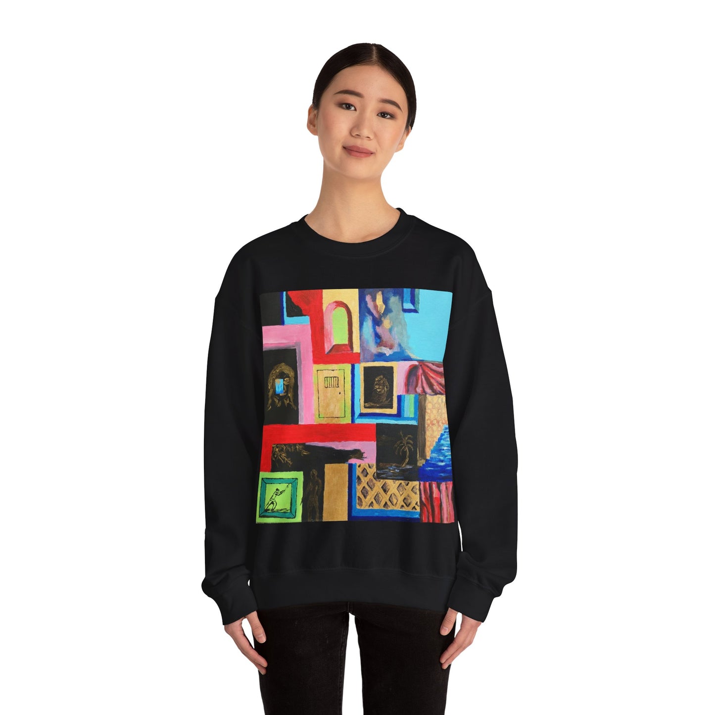 Abstract Gallery Crewneck Sweatshirt — Colorful Collage Art Print