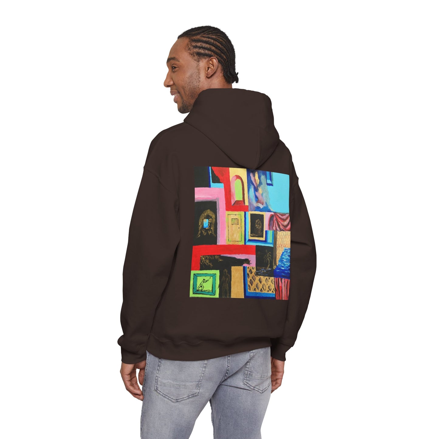 Efe Abstract Collage Hoodie — Colorful Retro Frames Art Sweatshirt