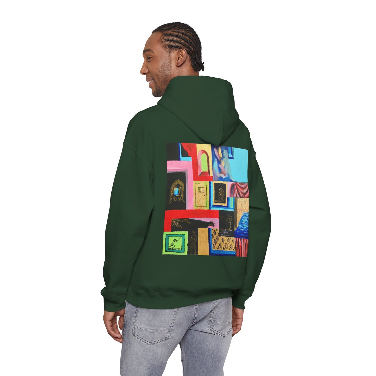 Efe Abstract Collage Hoodie — Colorful Retro Frames Art Sweatshirt