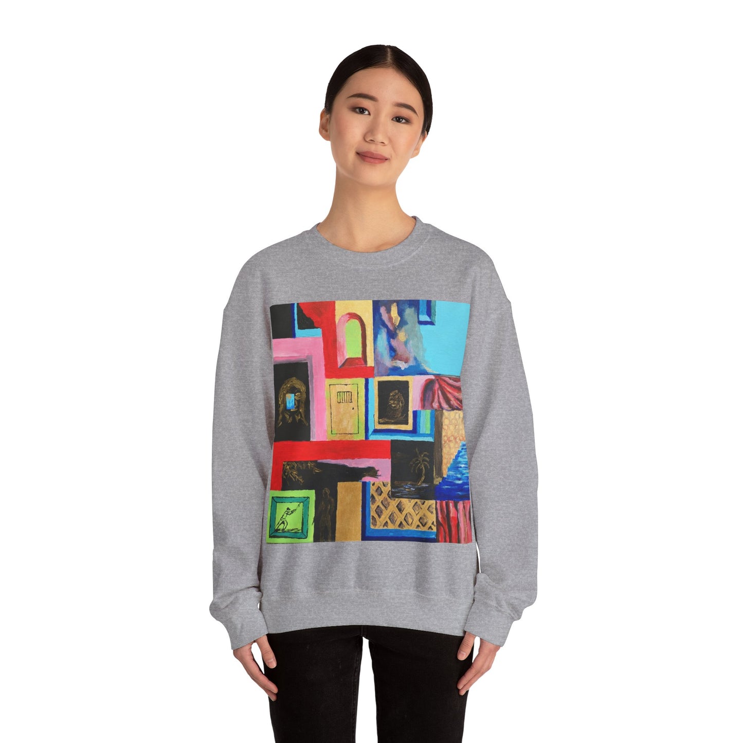 Abstract Gallery Crewneck Sweatshirt — Colorful Collage Art Print
