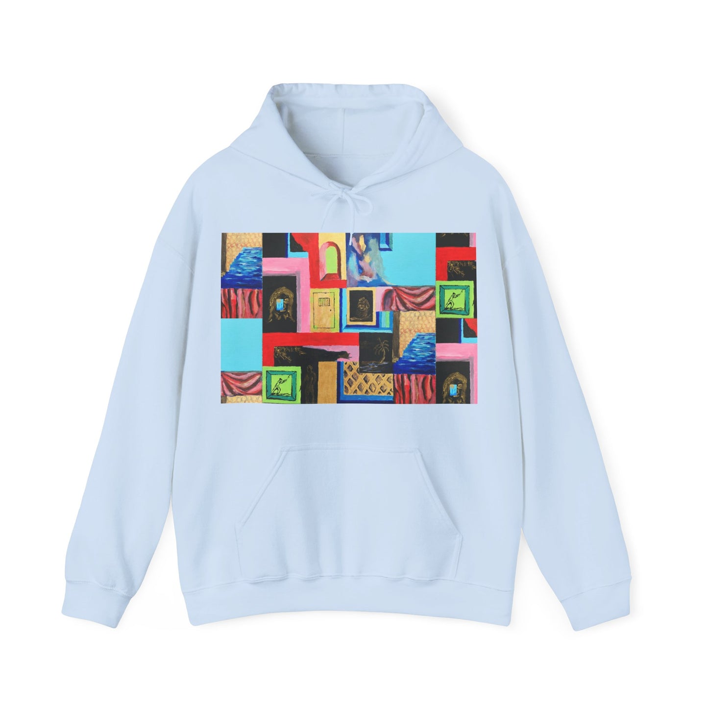 Efe Abstract Collage Hoodie — Colorful Retro Frames Art Sweatshirt