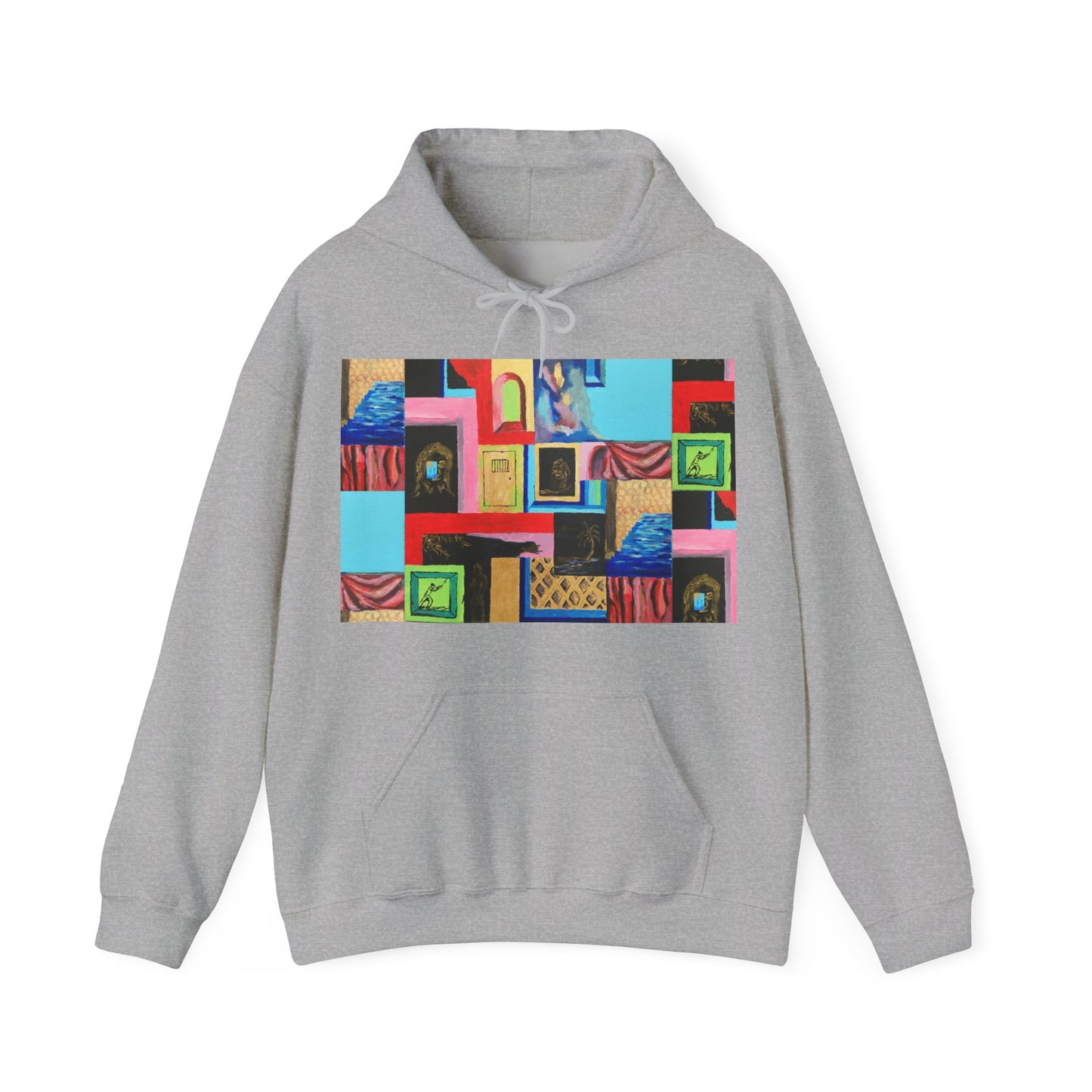 Efe Abstract Collage Hoodie — Colorful Retro Frames Art Sweatshirt