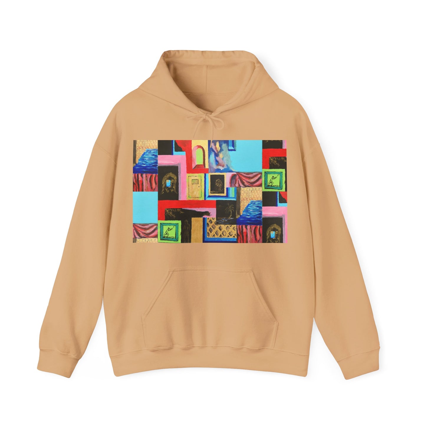 Efe Abstract Collage Hoodie — Colorful Retro Frames Art Sweatshirt