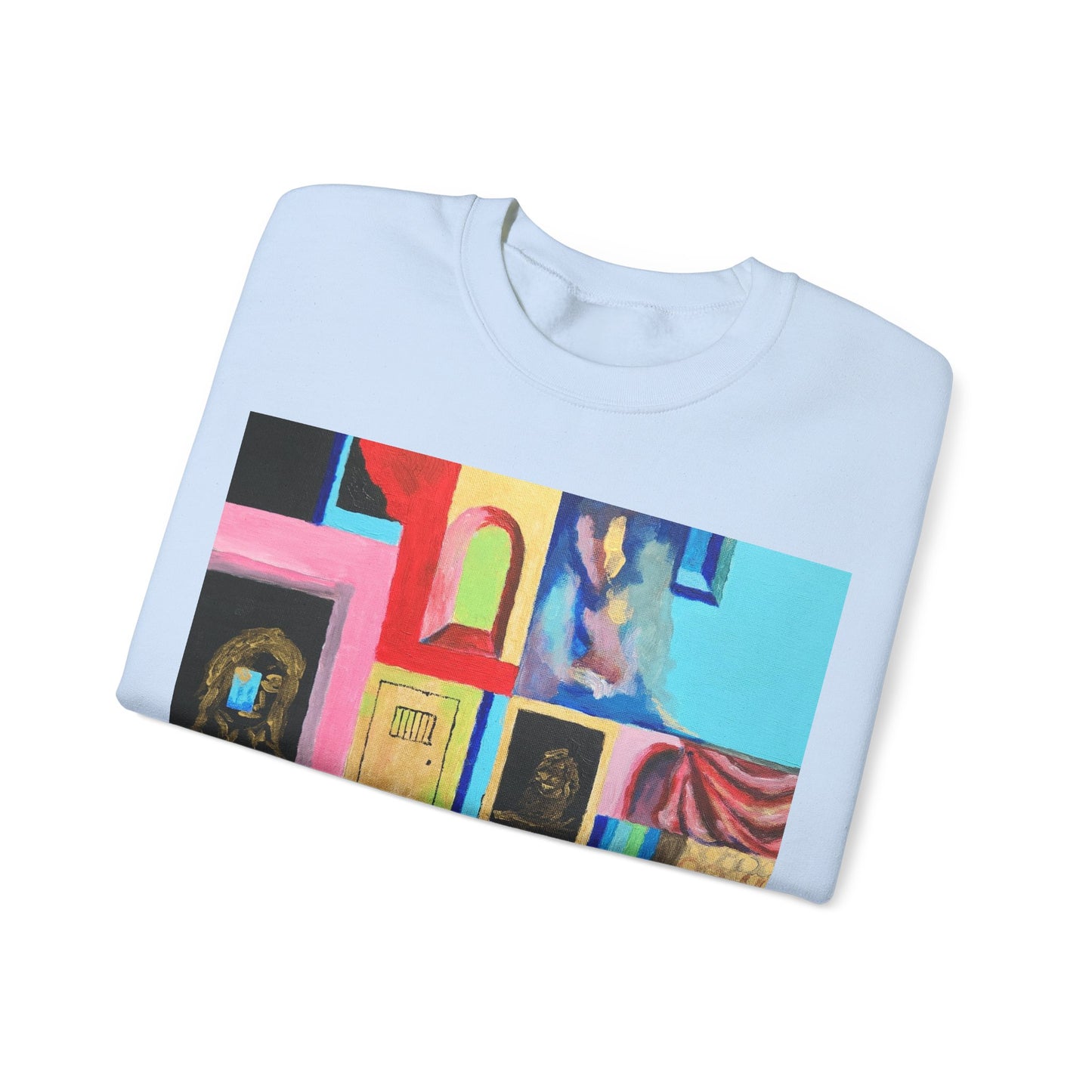 Abstract Gallery Crewneck Sweatshirt — Colorful Collage Art Print