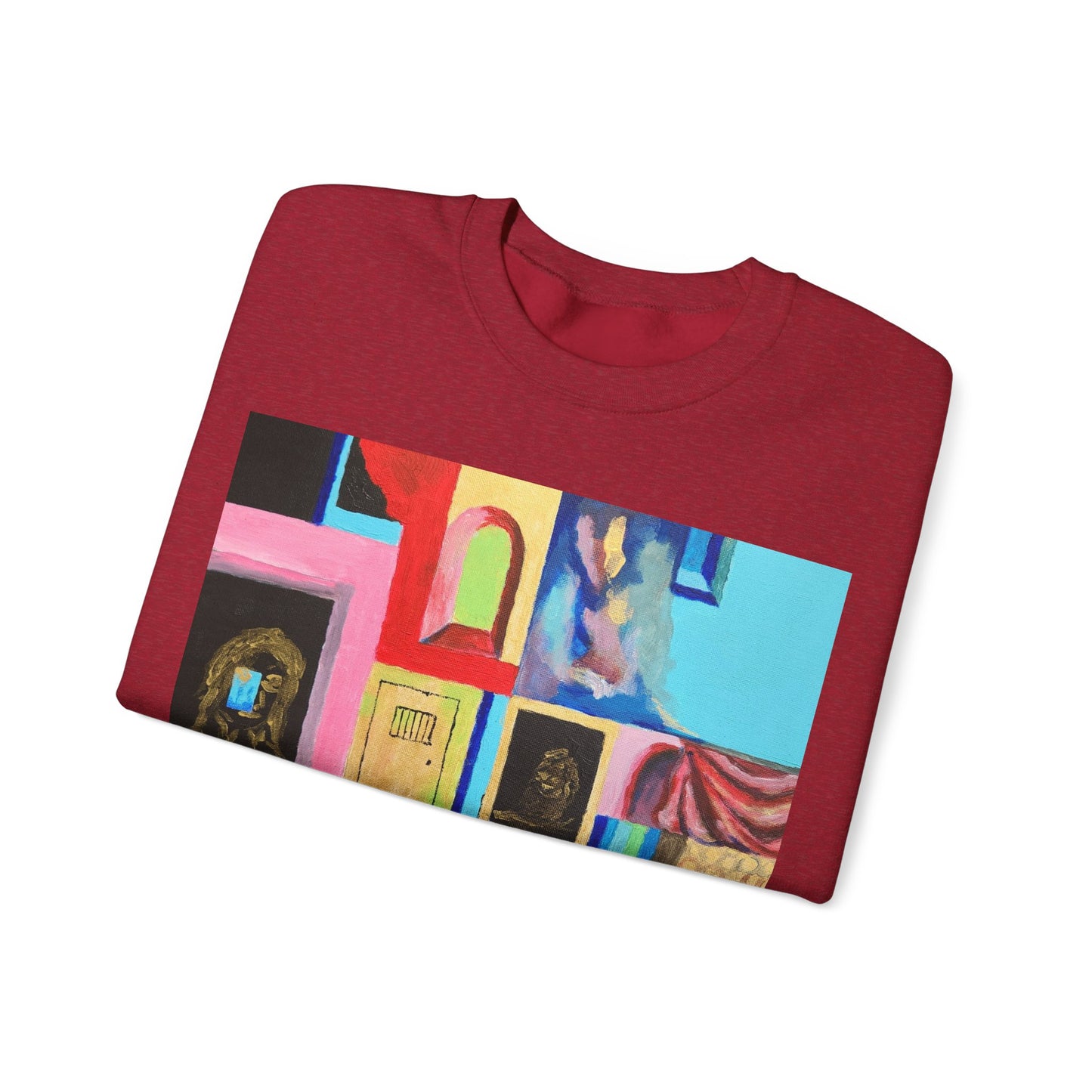Abstract Gallery Crewneck Sweatshirt — Colorful Collage Art Print