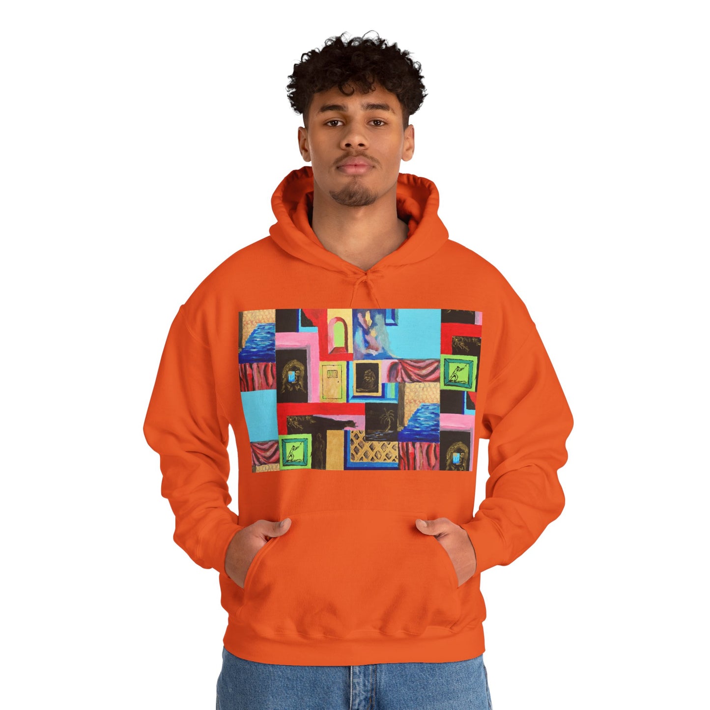Efe Abstract Collage Hoodie — Colorful Retro Frames Art Sweatshirt