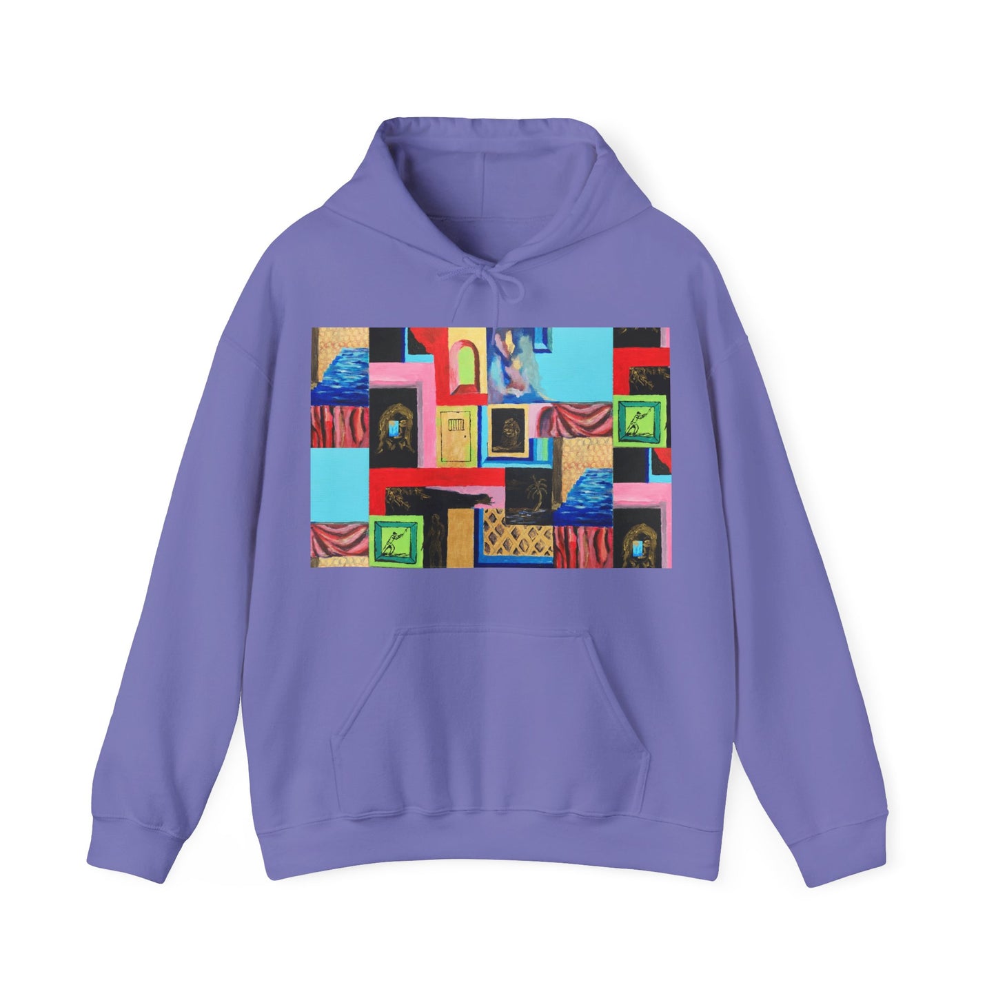 Efe Abstract Collage Hoodie — Colorful Retro Frames Art Sweatshirt