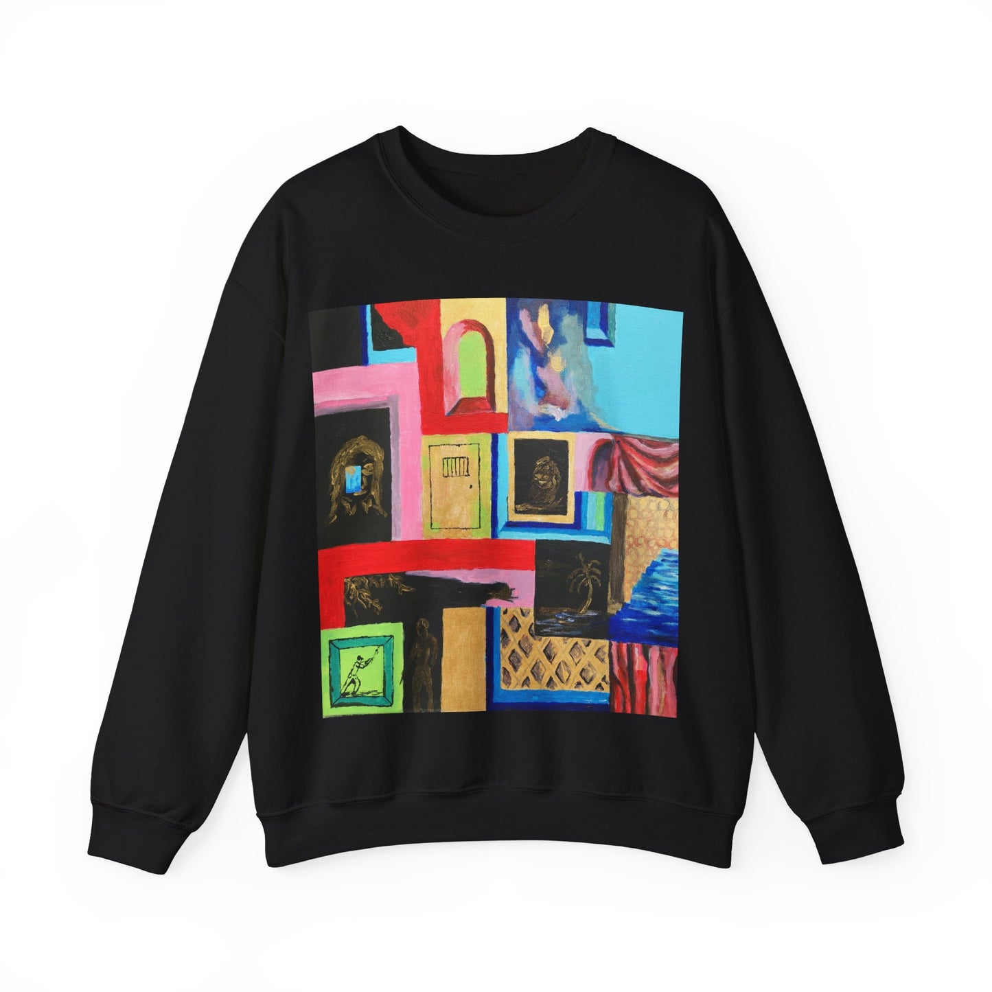 Abstract Gallery Crewneck Sweatshirt — Colorful Collage Art Print
