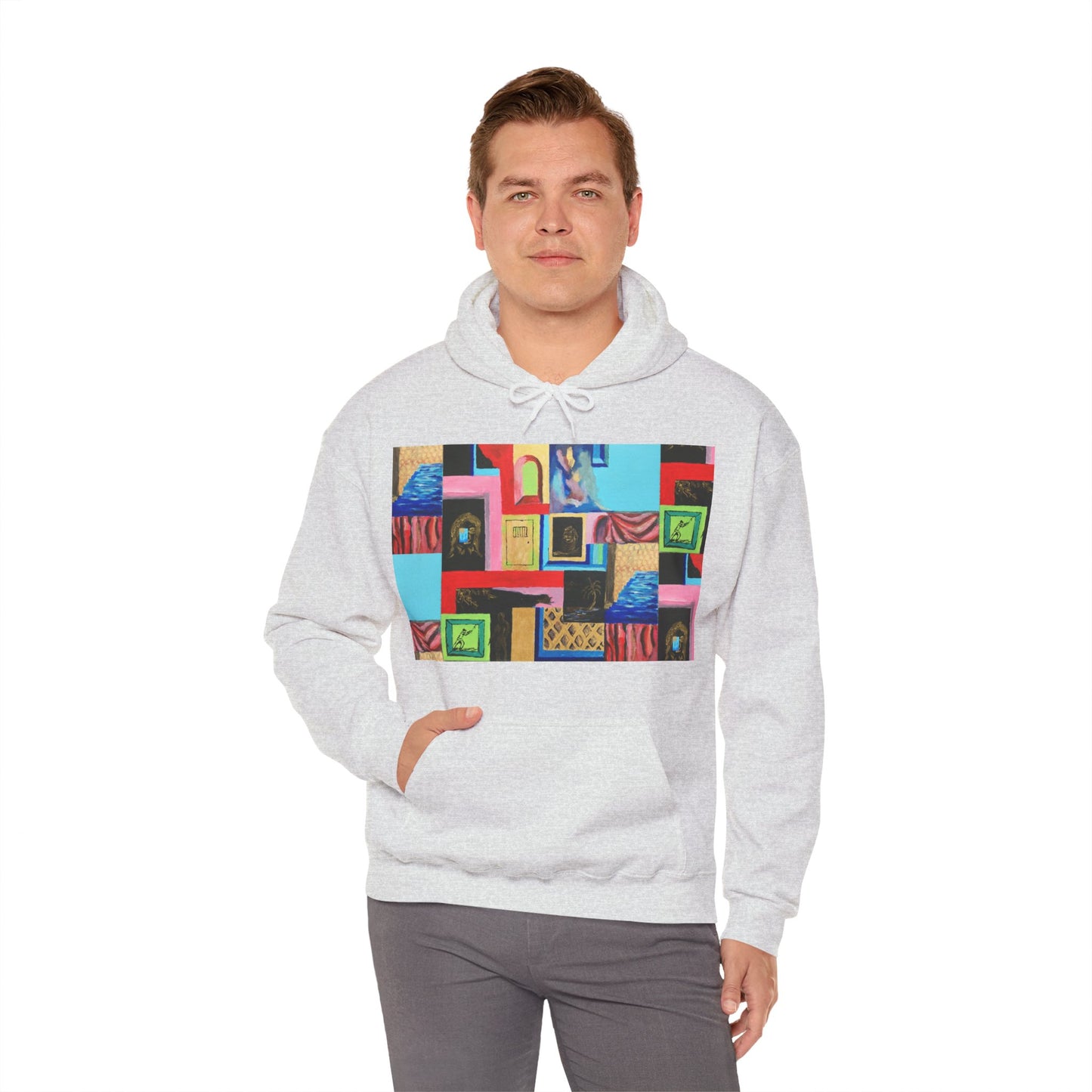Efe Abstract Collage Hoodie — Colorful Retro Frames Art Sweatshirt