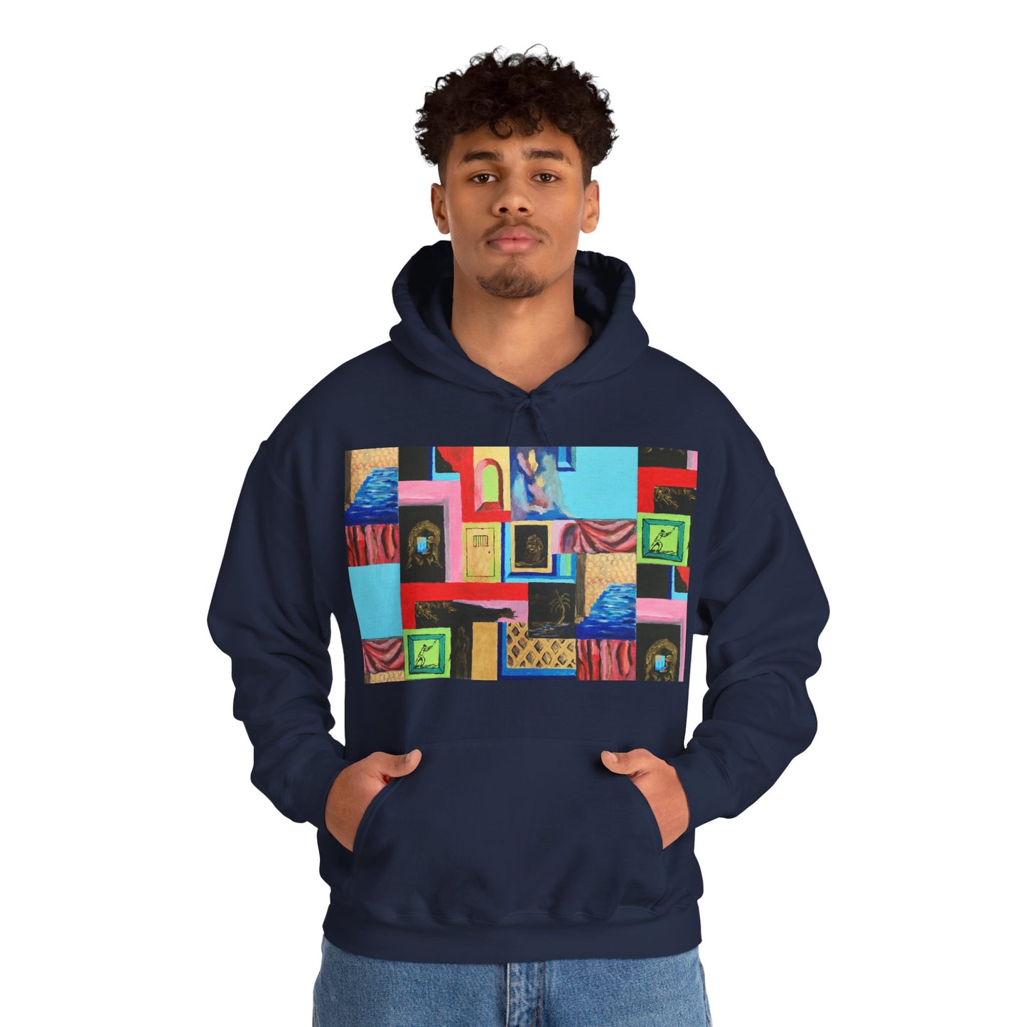 Efe Abstract Collage Hoodie — Colorful Retro Frames Art Sweatshirt