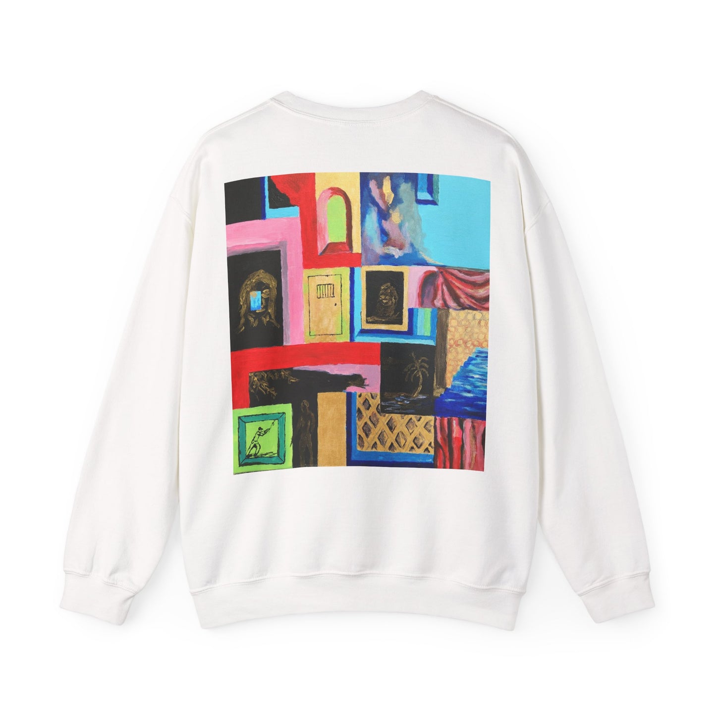 Abstract Gallery Crewneck Sweatshirt — Colorful Collage Art Print