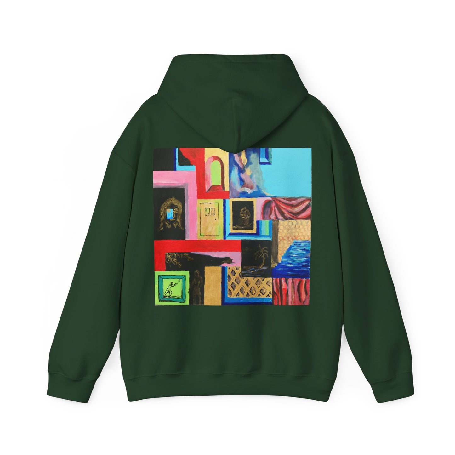 Efe Abstract Collage Hoodie — Colorful Retro Frames Art Sweatshirt