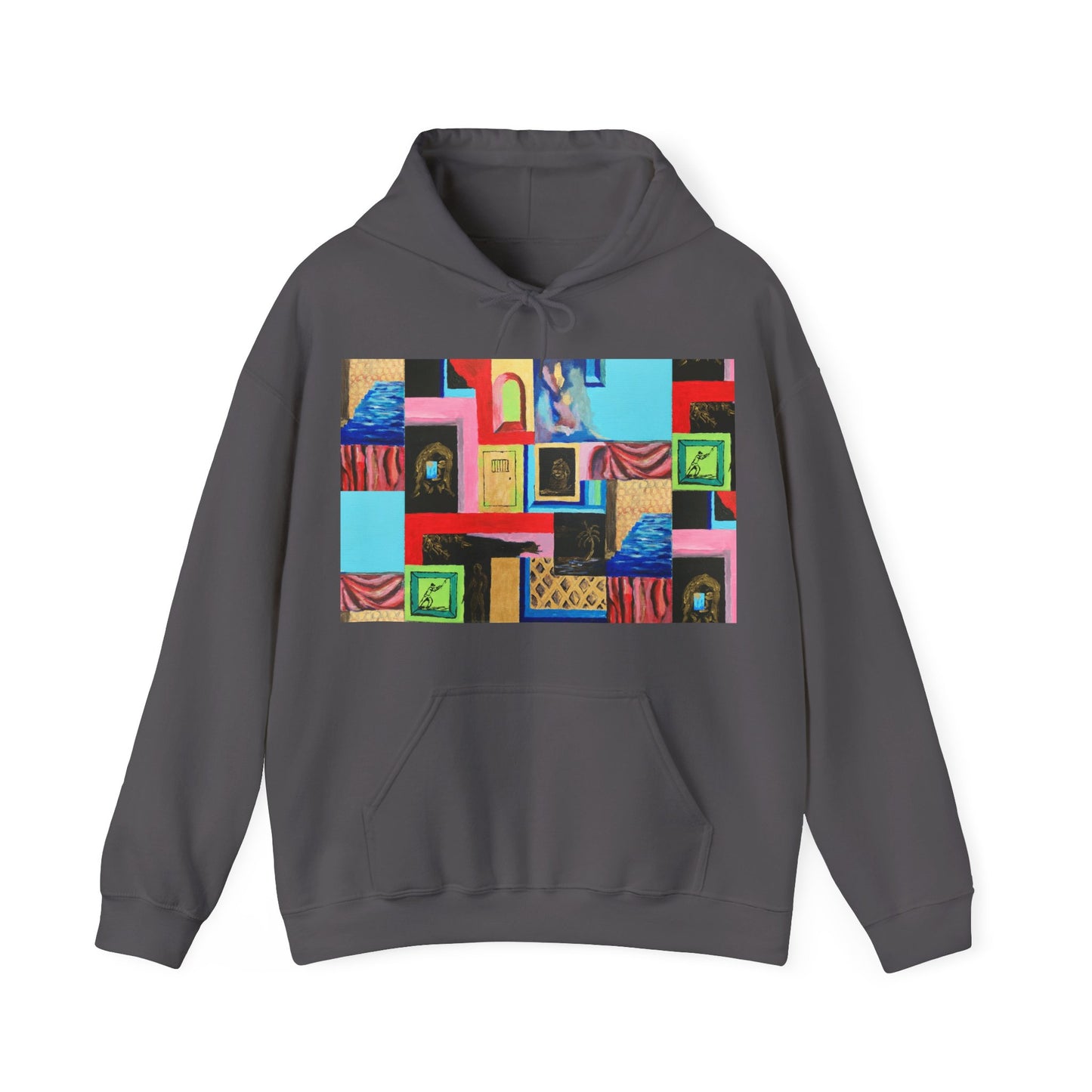 Efe Abstract Collage Hoodie — Colorful Retro Frames Art Sweatshirt