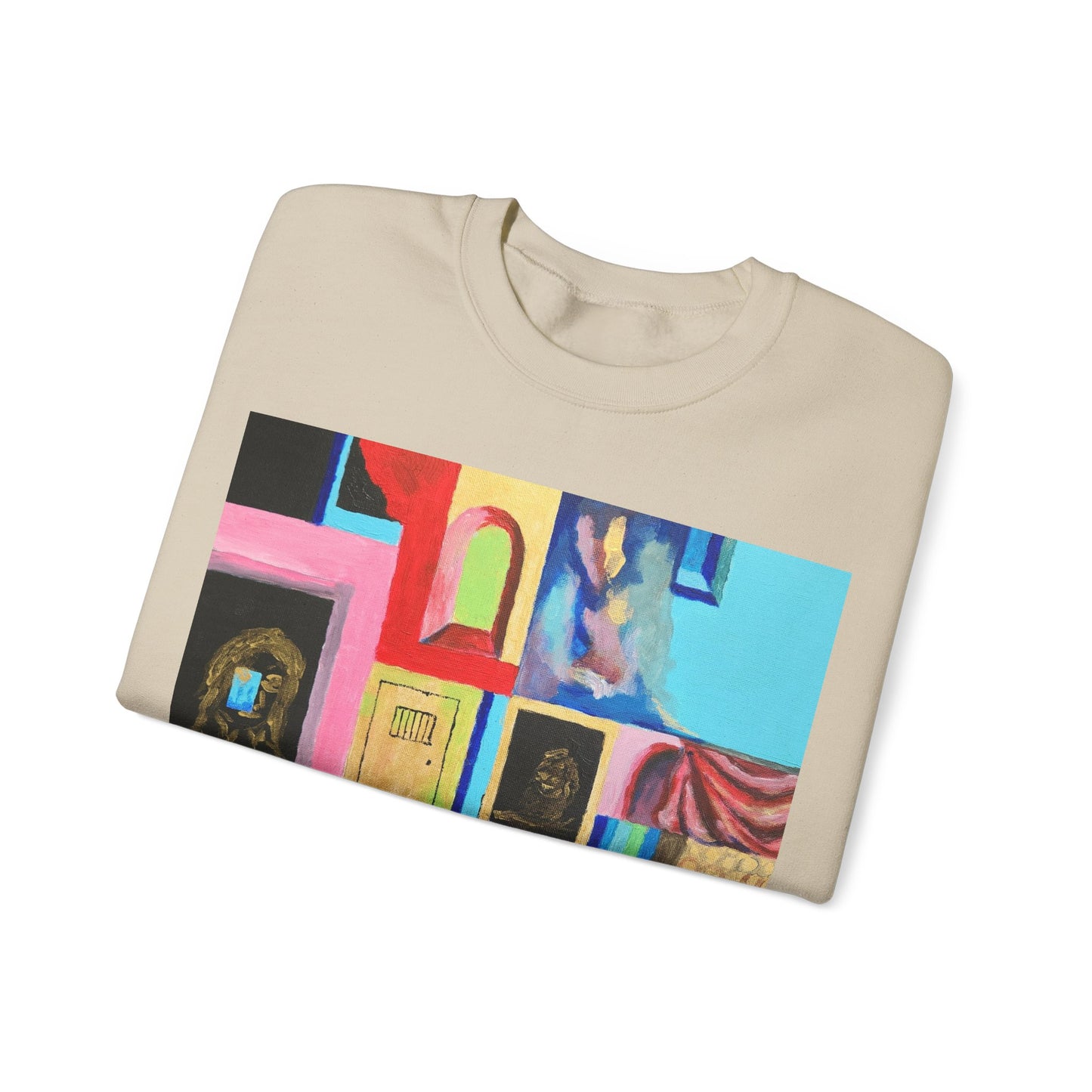 Abstract Gallery Crewneck Sweatshirt — Colorful Collage Art Print