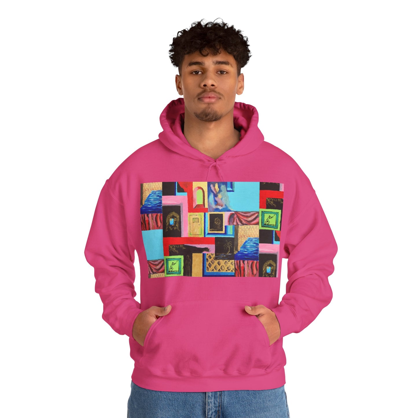 Efe Abstract Collage Hoodie — Colorful Retro Frames Art Sweatshirt
