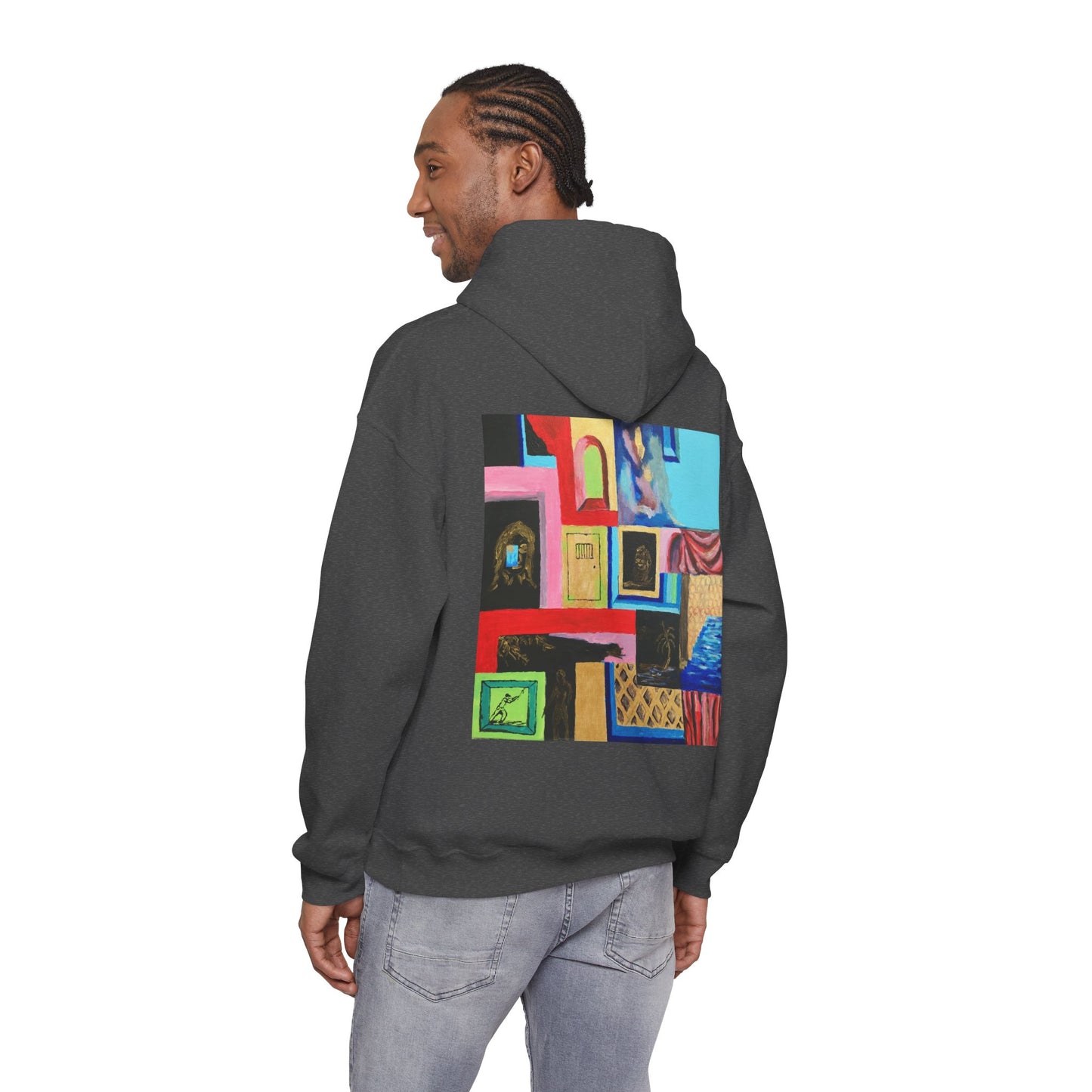 Efe Abstract Collage Hoodie — Colorful Retro Frames Art Sweatshirt
