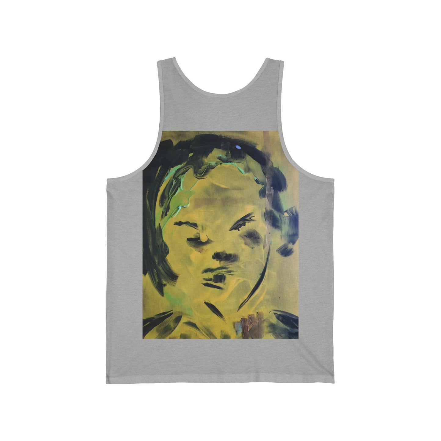 Efe Abstract Face Tank Top — Yellow Green Expressionist Portrait Graphic Tank