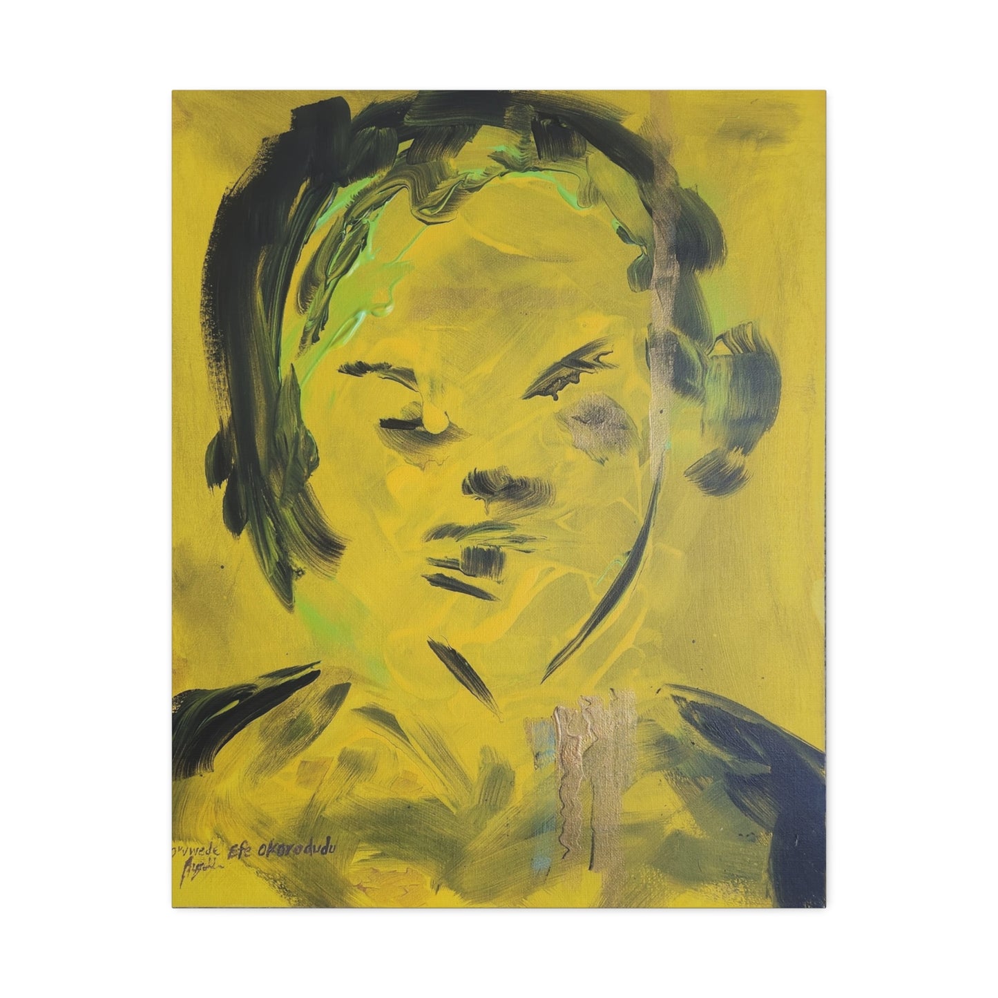 Efe open edition Art print on  Stretched Canvas - Bold Yellow Portrait for Wall Decor