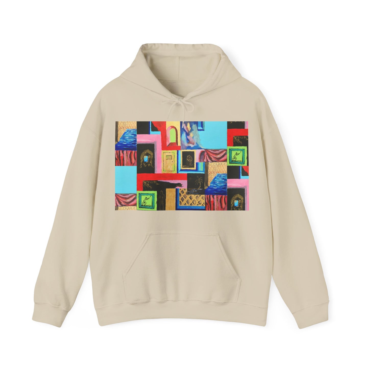 Efe Abstract Collage Hoodie — Colorful Retro Frames Art Sweatshirt