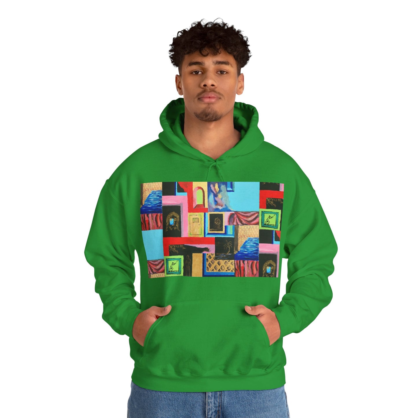 Efe Abstract Collage Hoodie — Colorful Retro Frames Art Sweatshirt