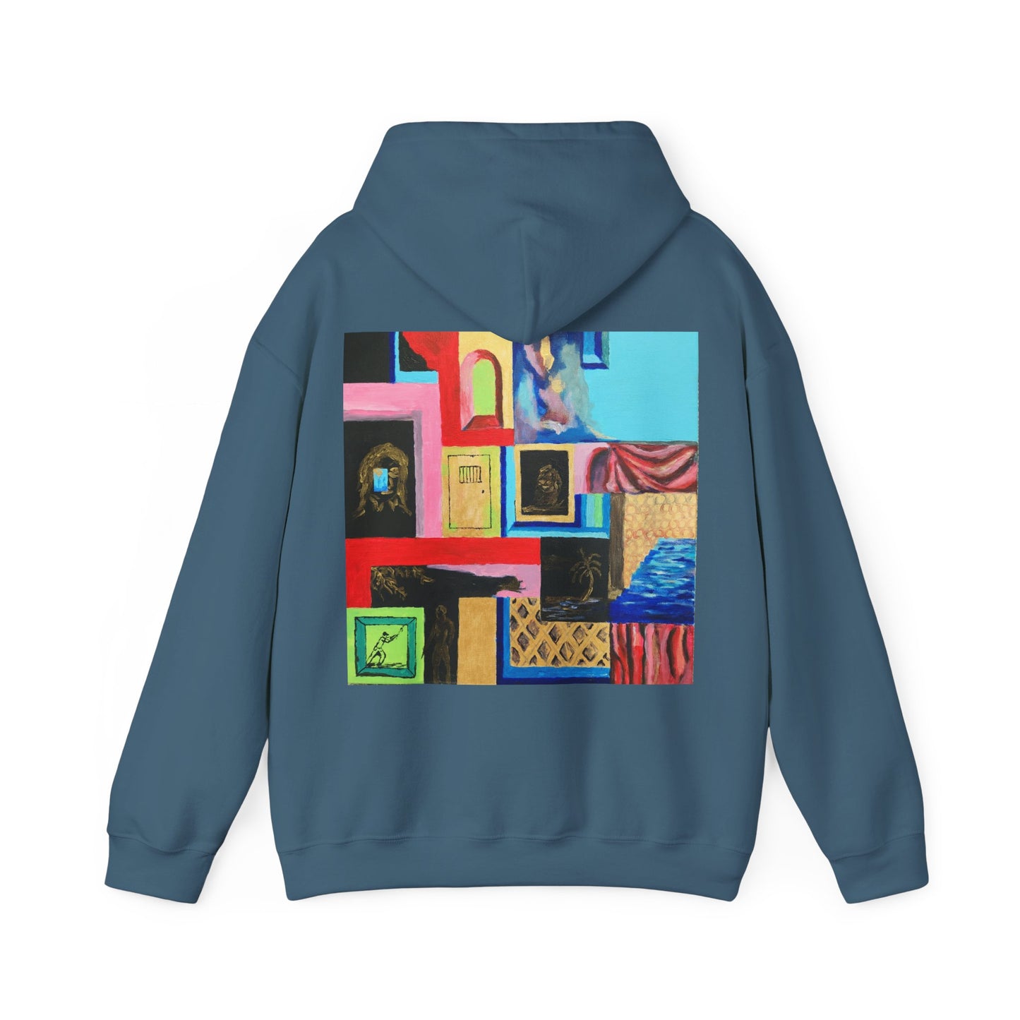 Efe Abstract Collage Hoodie — Colorful Retro Frames Art Sweatshirt