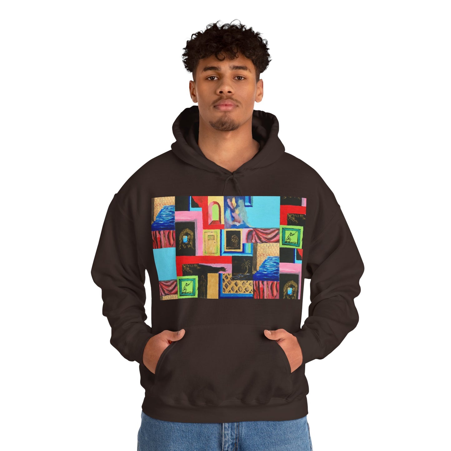 Efe Abstract Collage Hoodie — Colorful Retro Frames Art Sweatshirt