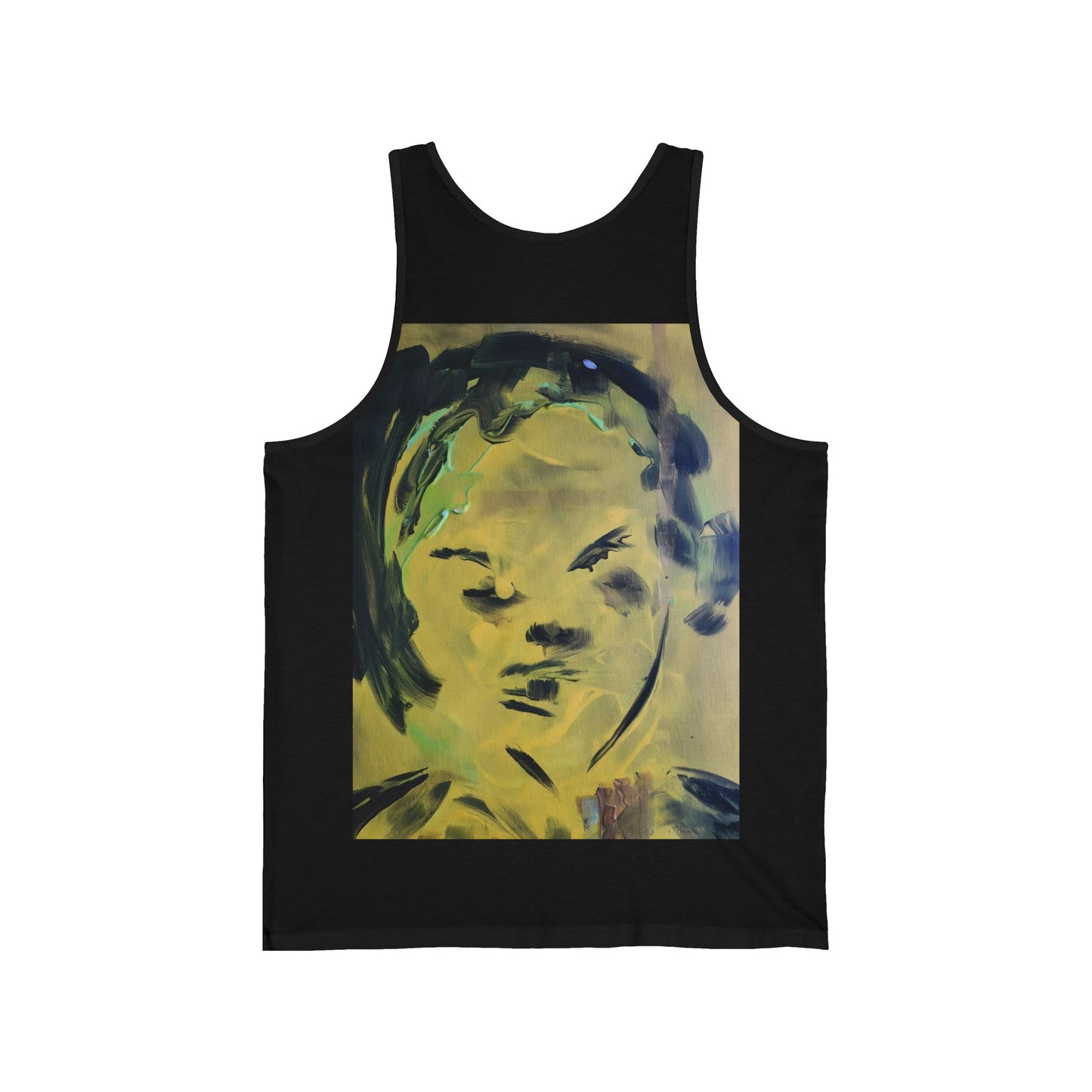 Efe Abstract Face Tank Top — Yellow Green Expressionist Portrait Graphic Tank