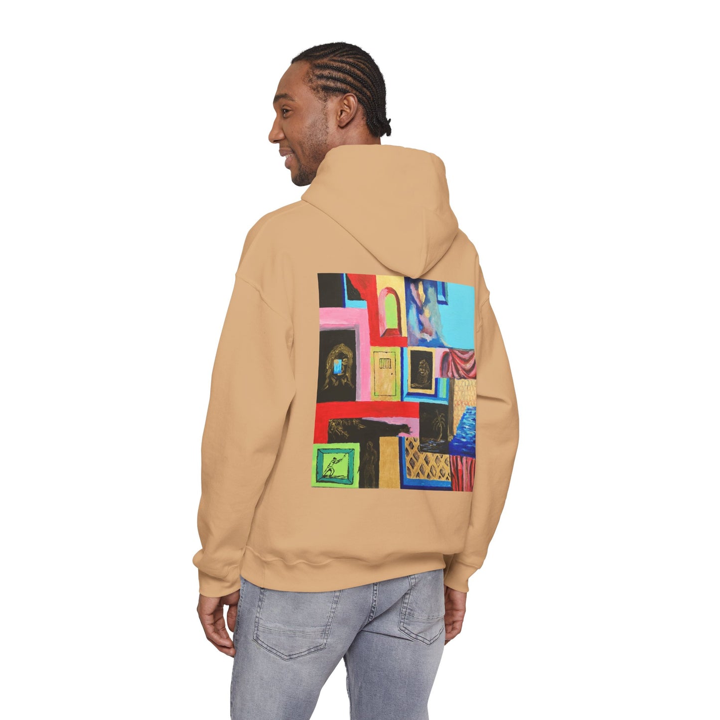 Efe Abstract Collage Hoodie — Colorful Retro Frames Art Sweatshirt